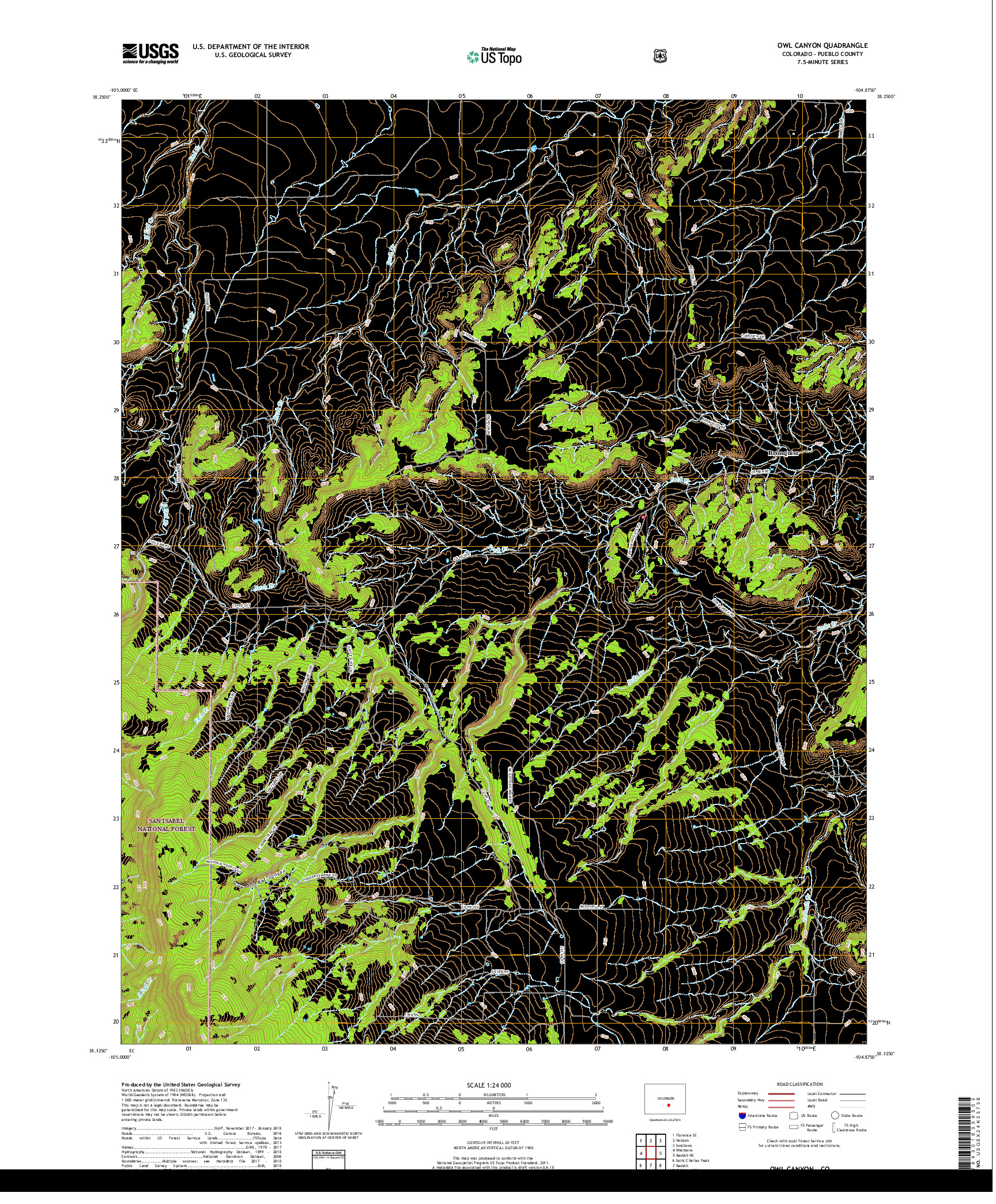 USGS US TOPO 7.5-MINUTE MAP FOR OWL CANYON, CO 2019