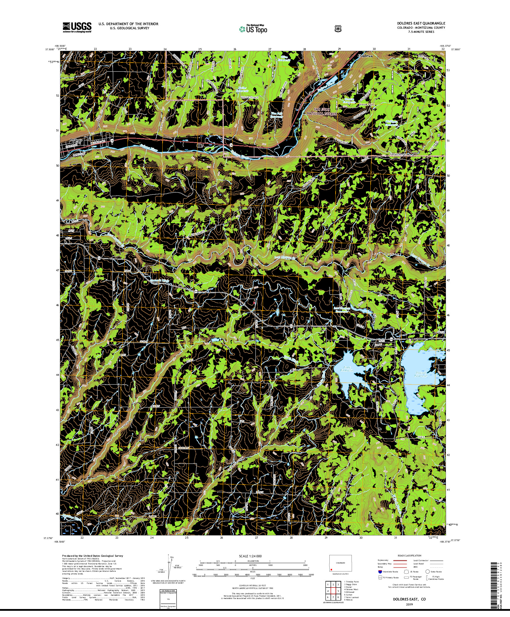 USGS US TOPO 7.5-MINUTE MAP FOR DOLORES EAST, CO 2019