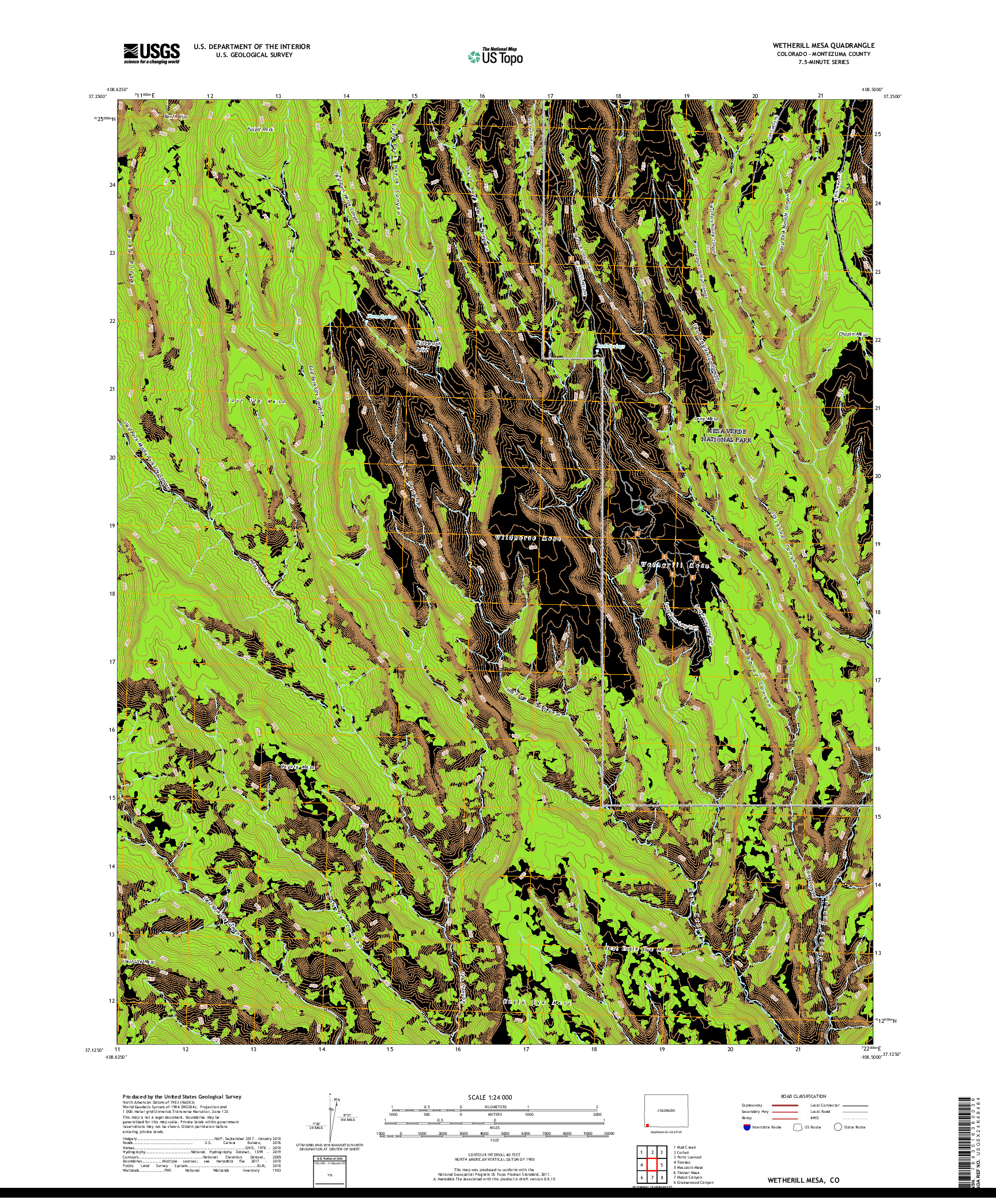 USGS US TOPO 7.5-MINUTE MAP FOR WETHERILL MESA, CO 2019