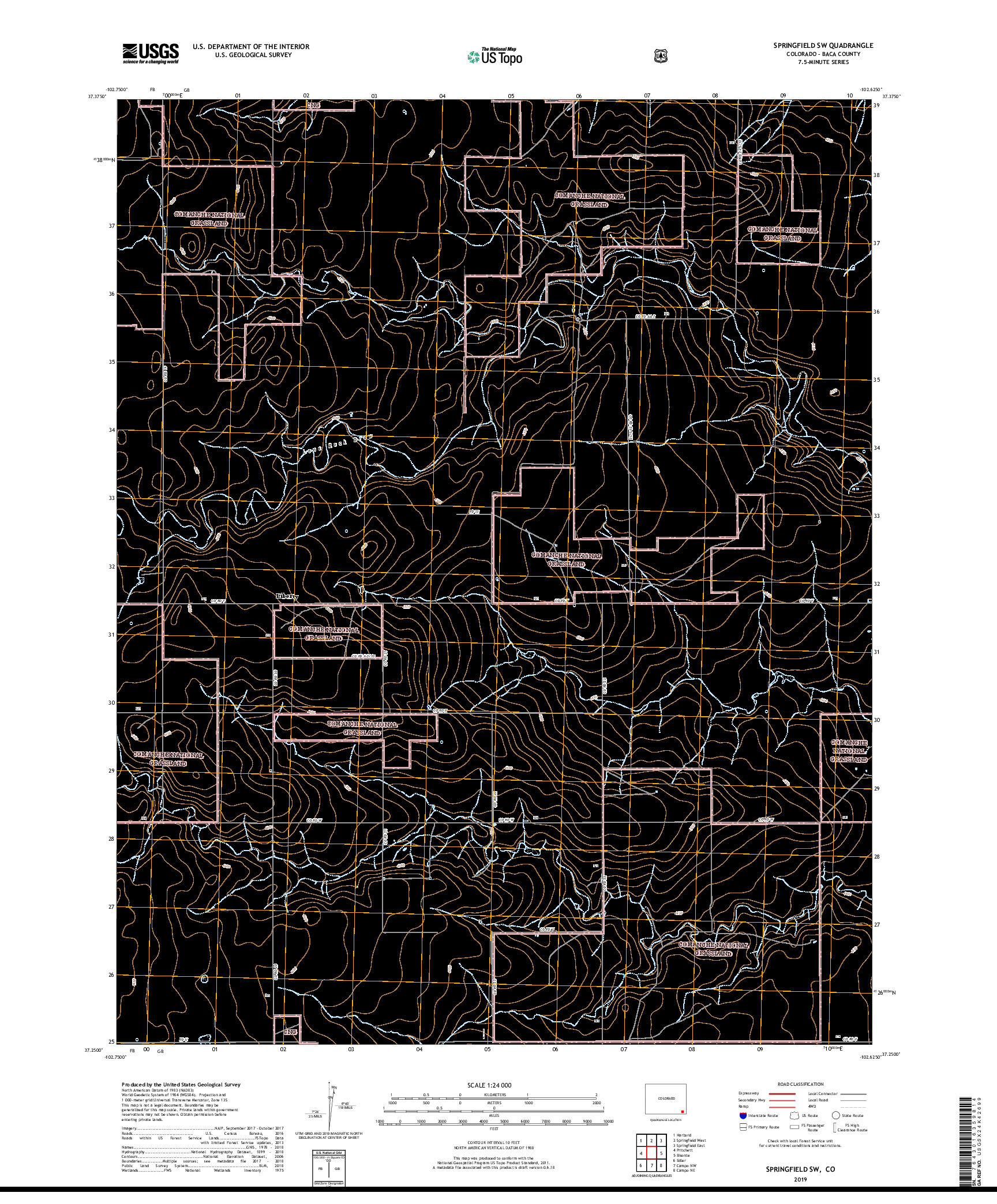 USGS US TOPO 7.5-MINUTE MAP FOR SPRINGFIELD SW, CO 2019