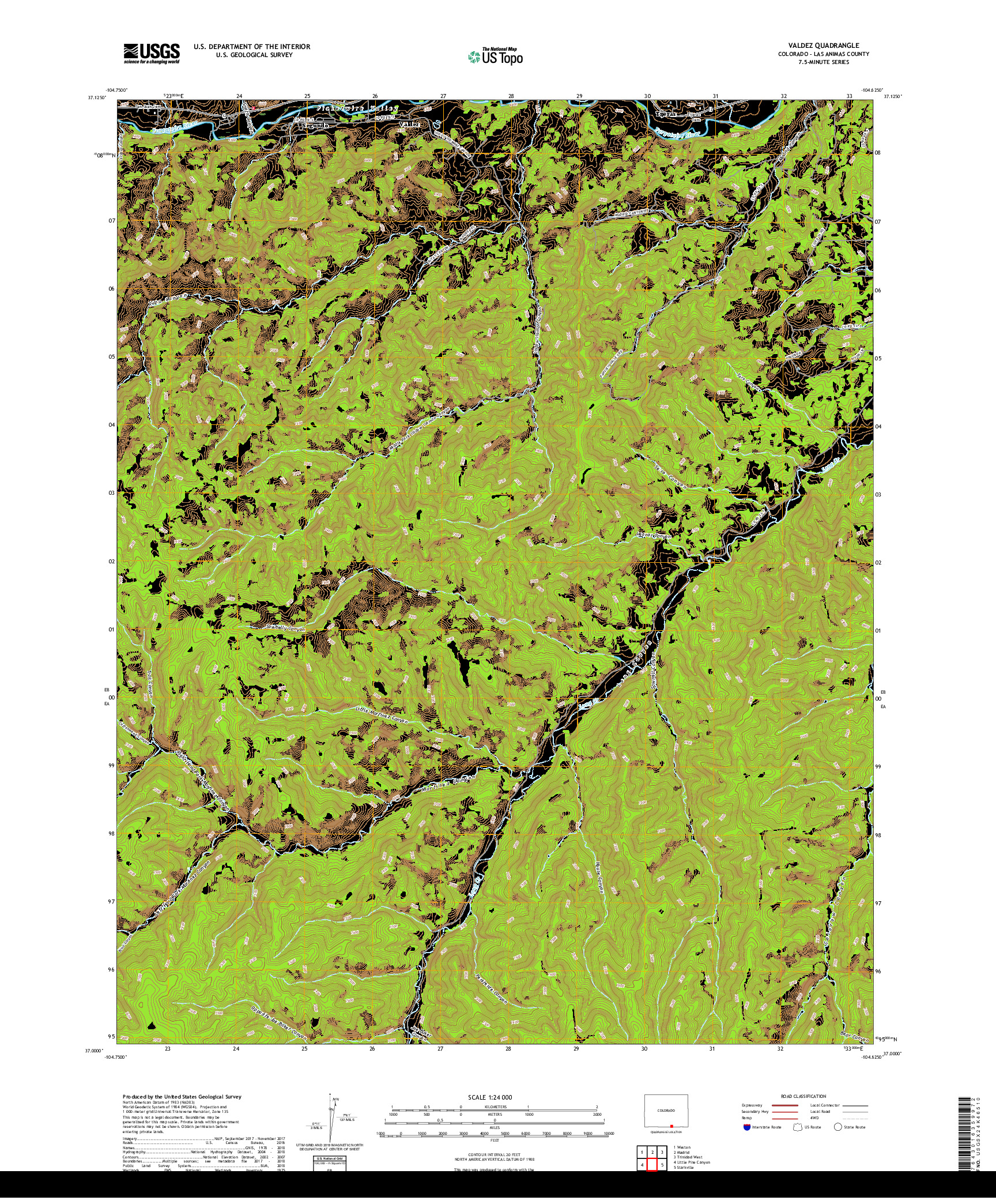 USGS US TOPO 7.5-MINUTE MAP FOR VALDEZ, CO 2019