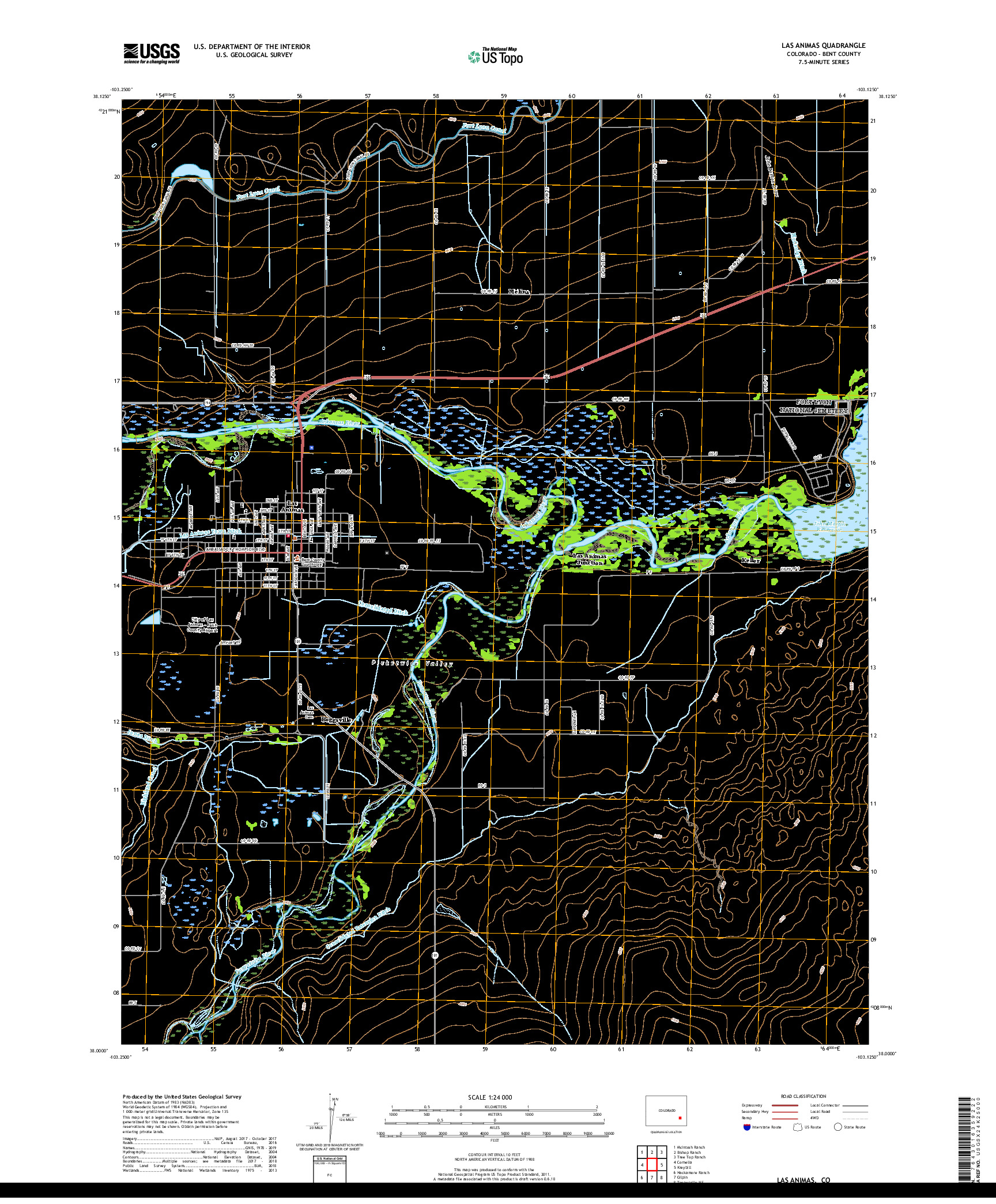 USGS US TOPO 7.5-MINUTE MAP FOR LAS ANIMAS, CO 2019