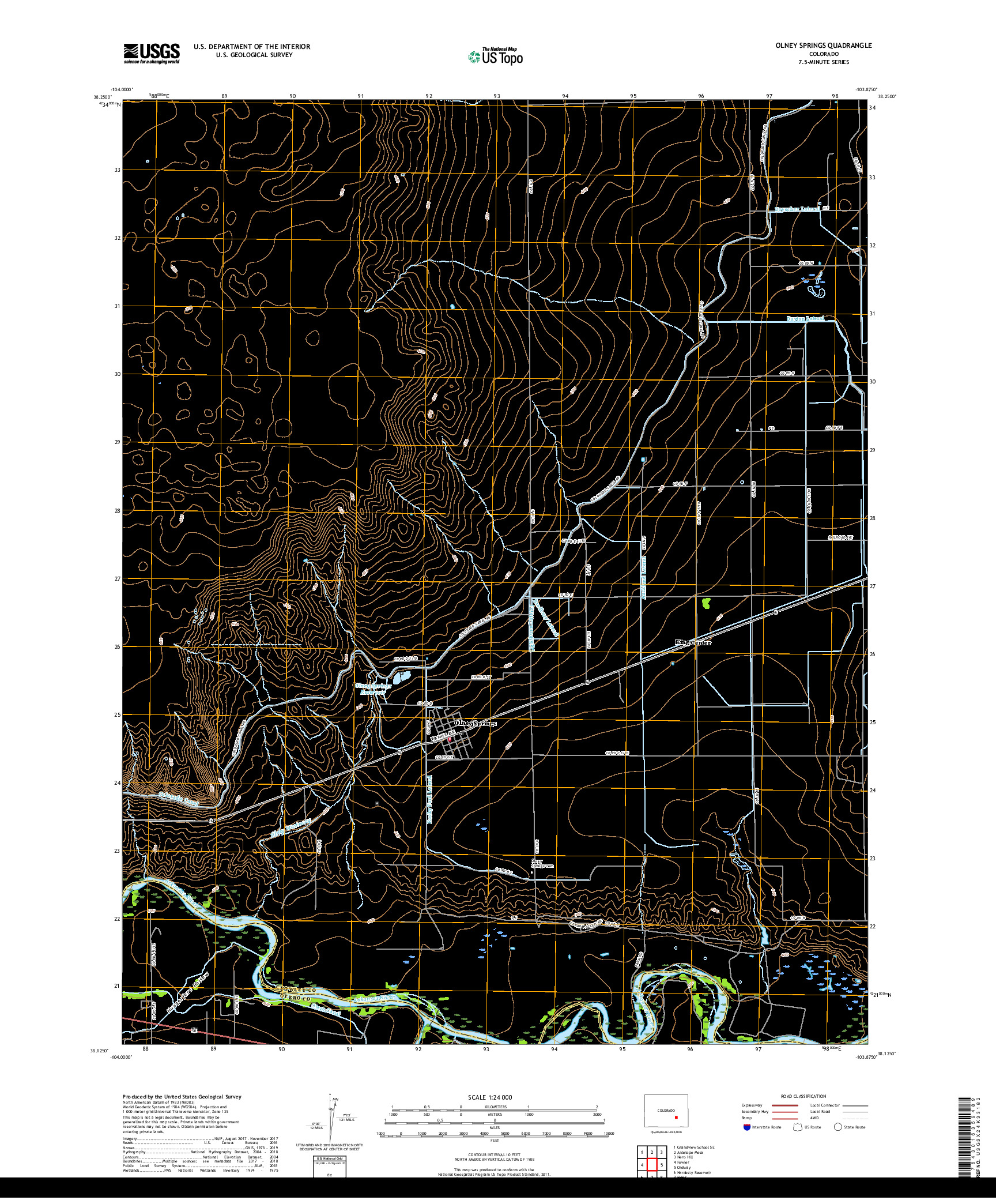 USGS US TOPO 7.5-MINUTE MAP FOR OLNEY SPRINGS, CO 2019