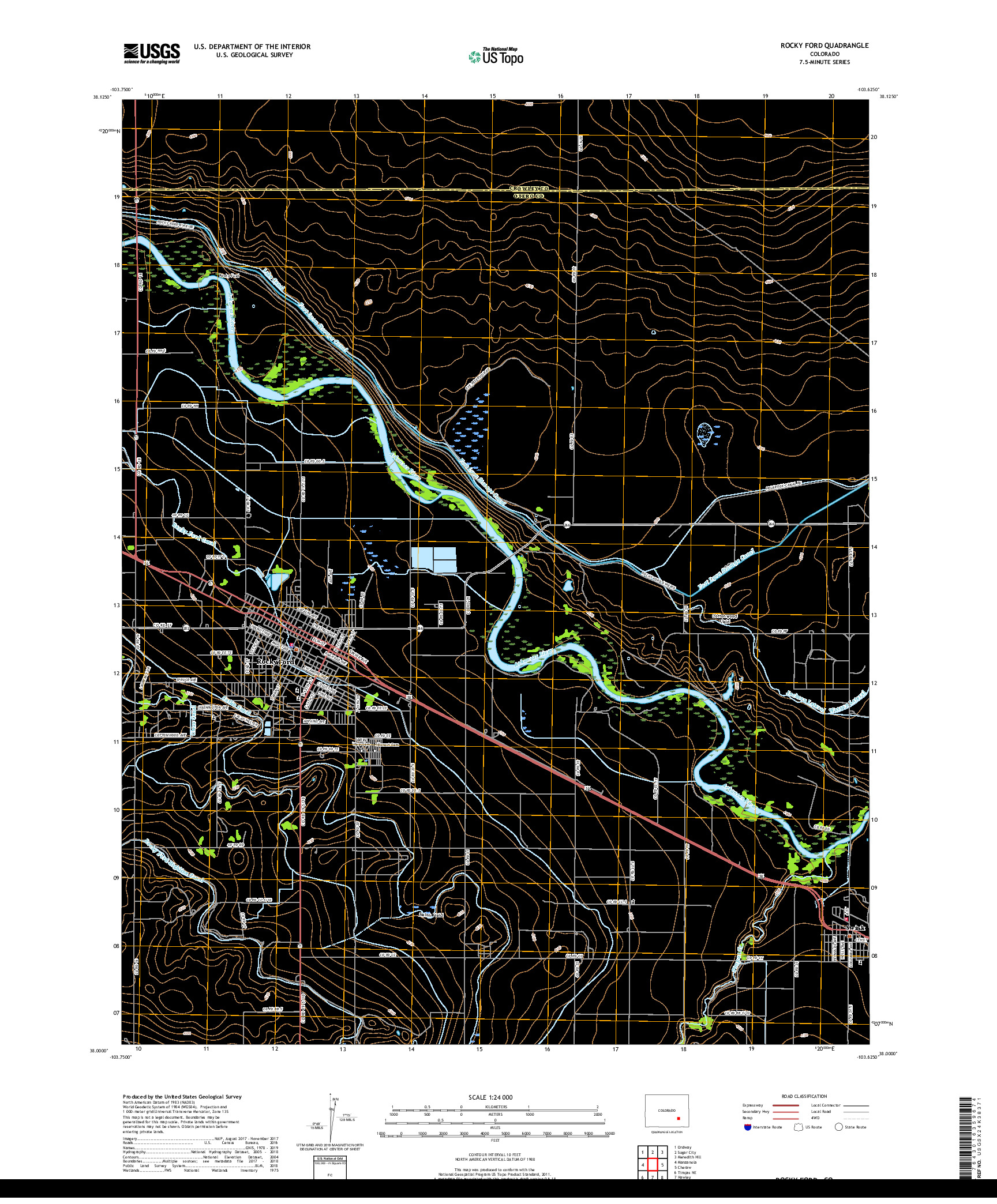 USGS US TOPO 7.5-MINUTE MAP FOR ROCKY FORD, CO 2019