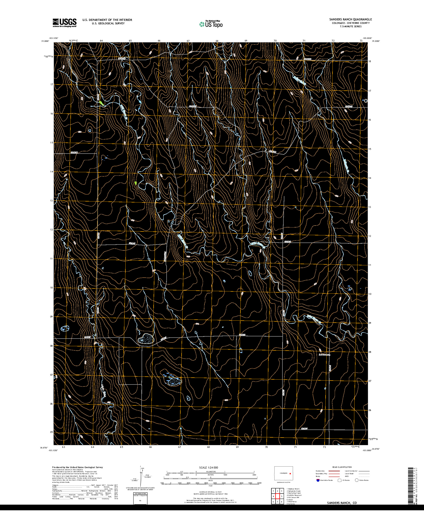 USGS US TOPO 7.5-MINUTE MAP FOR SANDERS RANCH, CO 2019