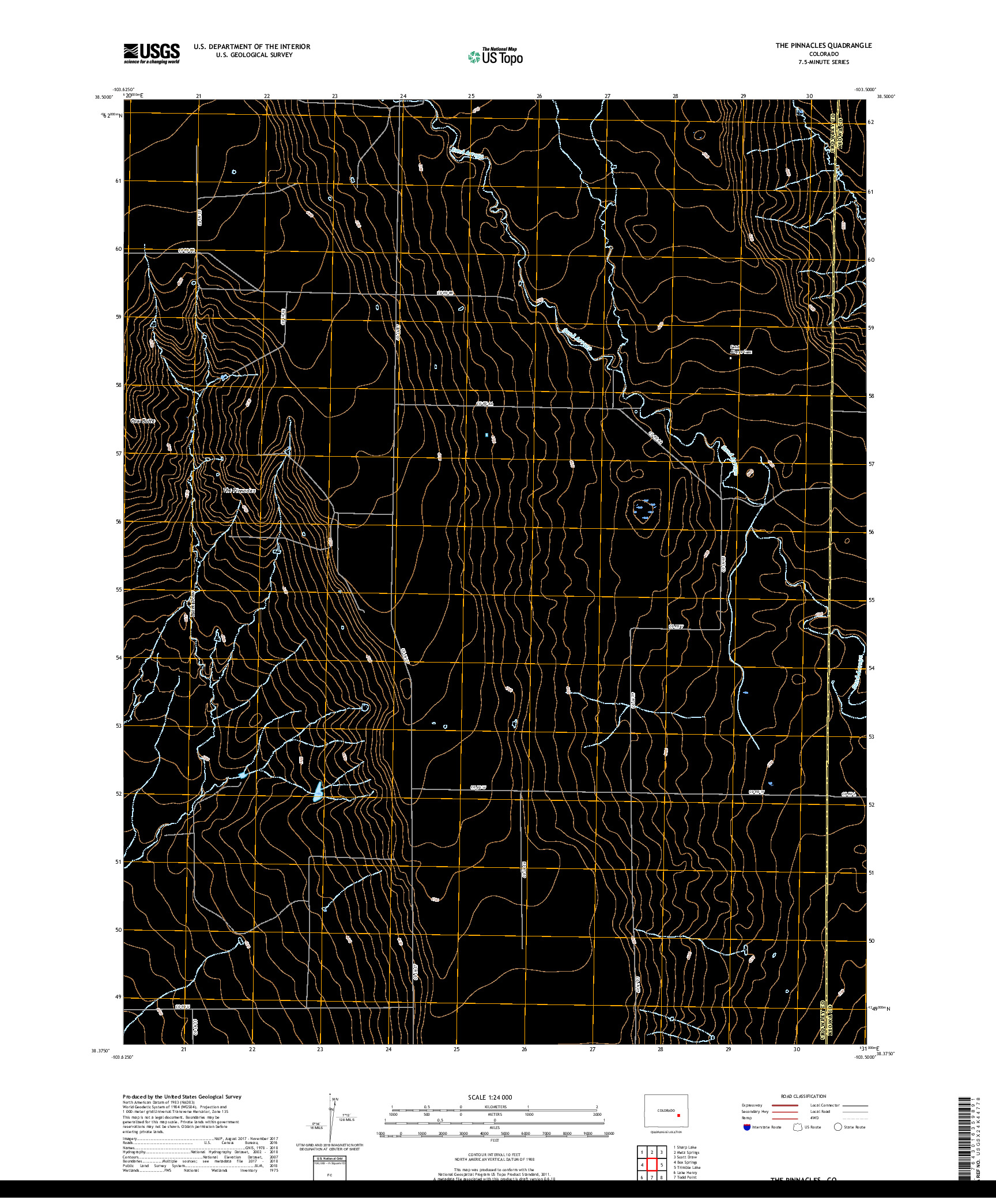 USGS US TOPO 7.5-MINUTE MAP FOR THE PINNACLES, CO 2019
