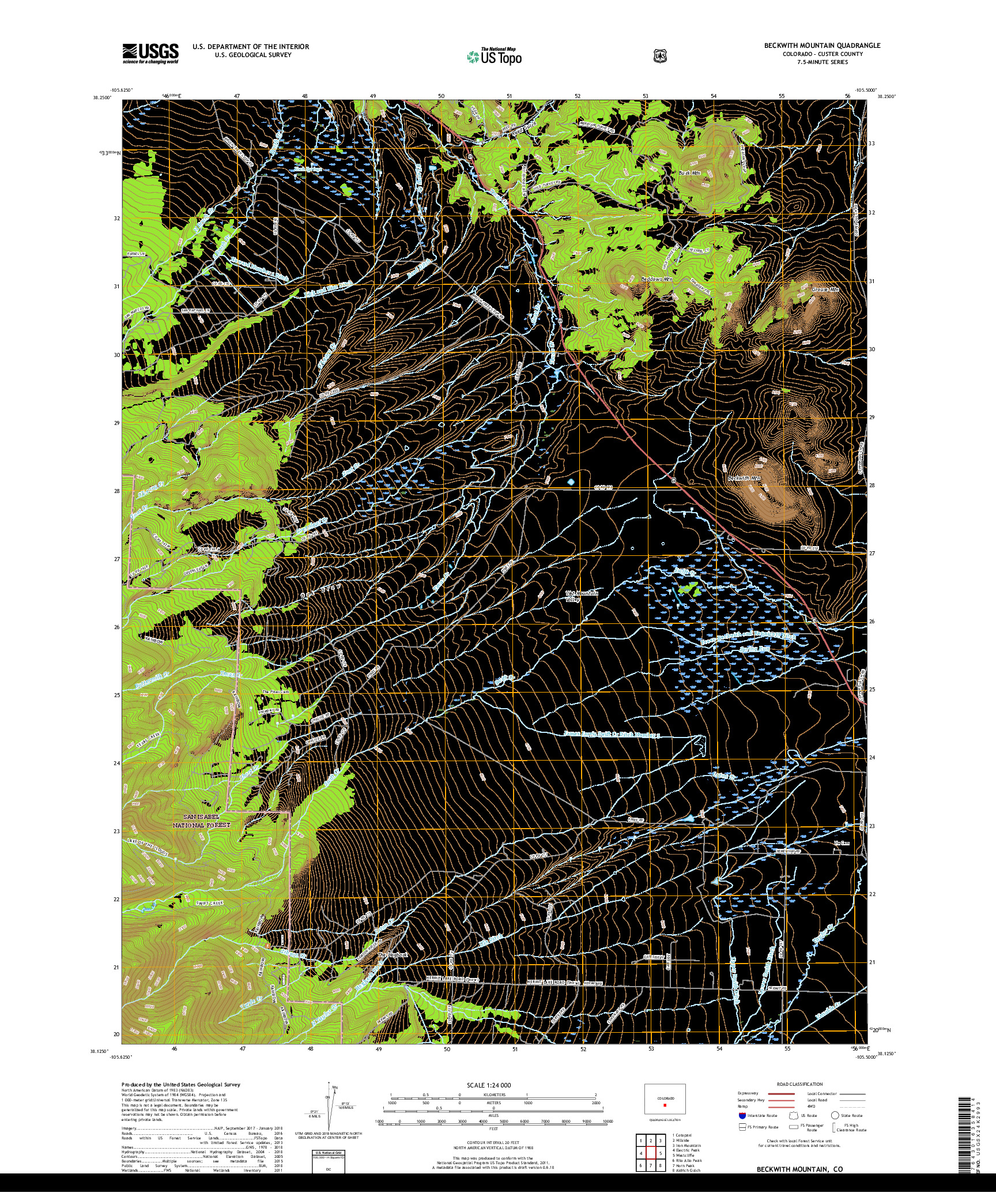 USGS US TOPO 7.5-MINUTE MAP FOR BECKWITH MOUNTAIN, CO 2019