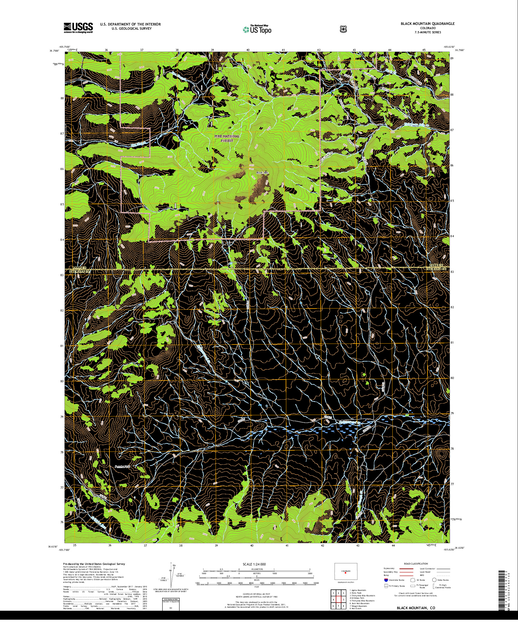 USGS US TOPO 7.5-MINUTE MAP FOR BLACK MOUNTAIN, CO 2019