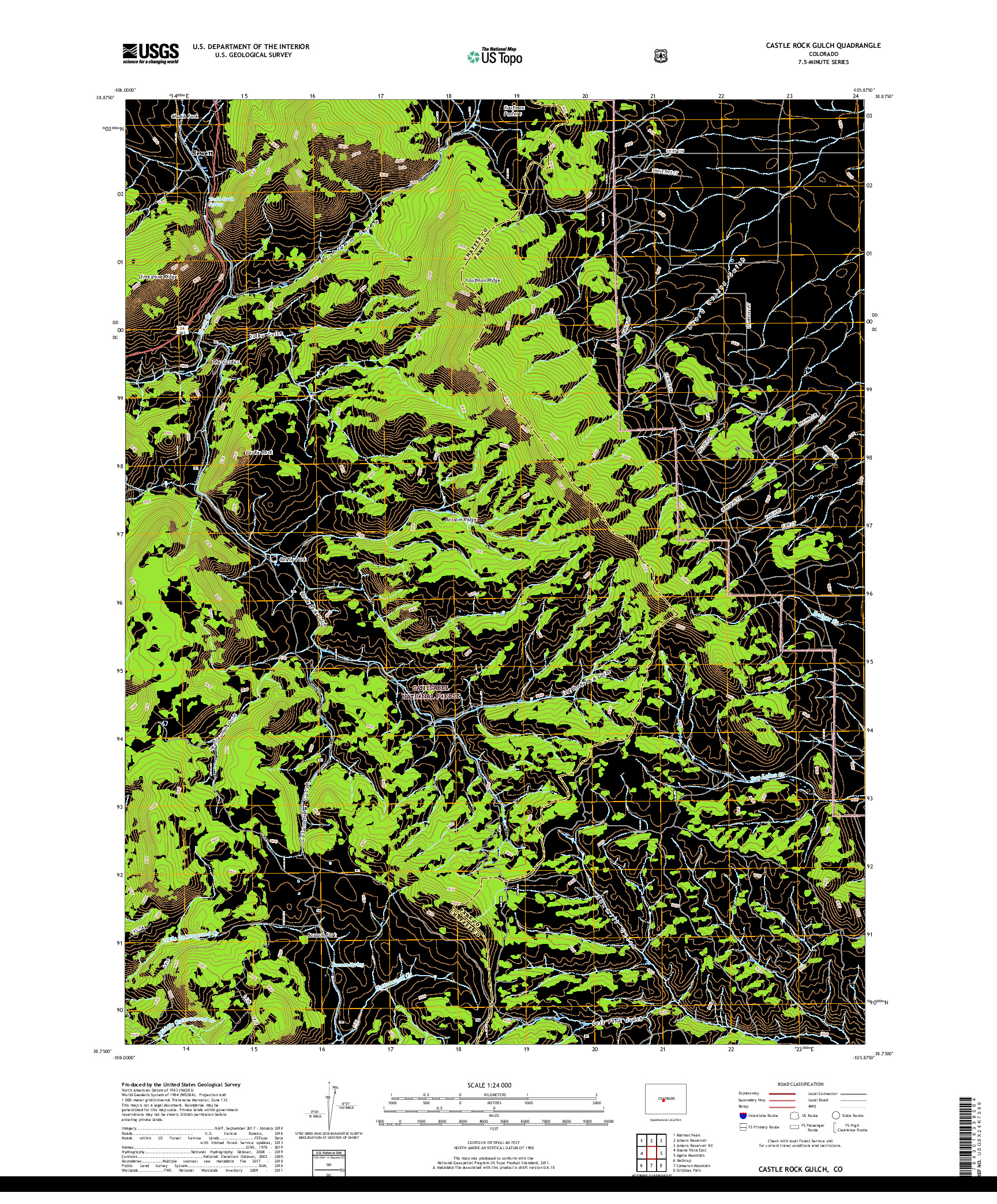 USGS US TOPO 7.5-MINUTE MAP FOR CASTLE ROCK GULCH, CO 2019