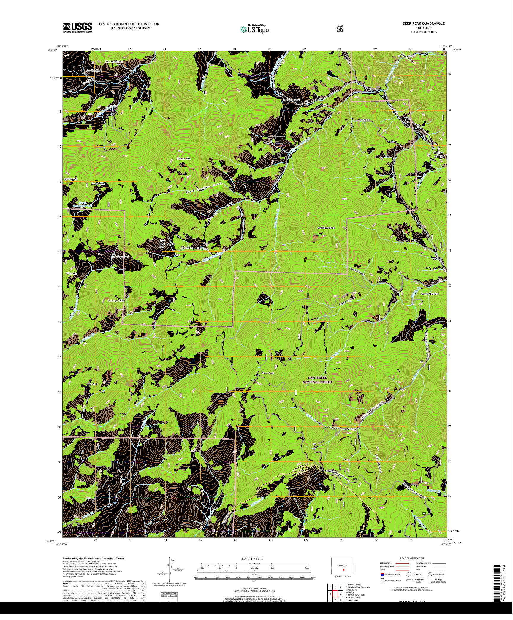 USGS US TOPO 7.5-MINUTE MAP FOR DEER PEAK, CO 2019