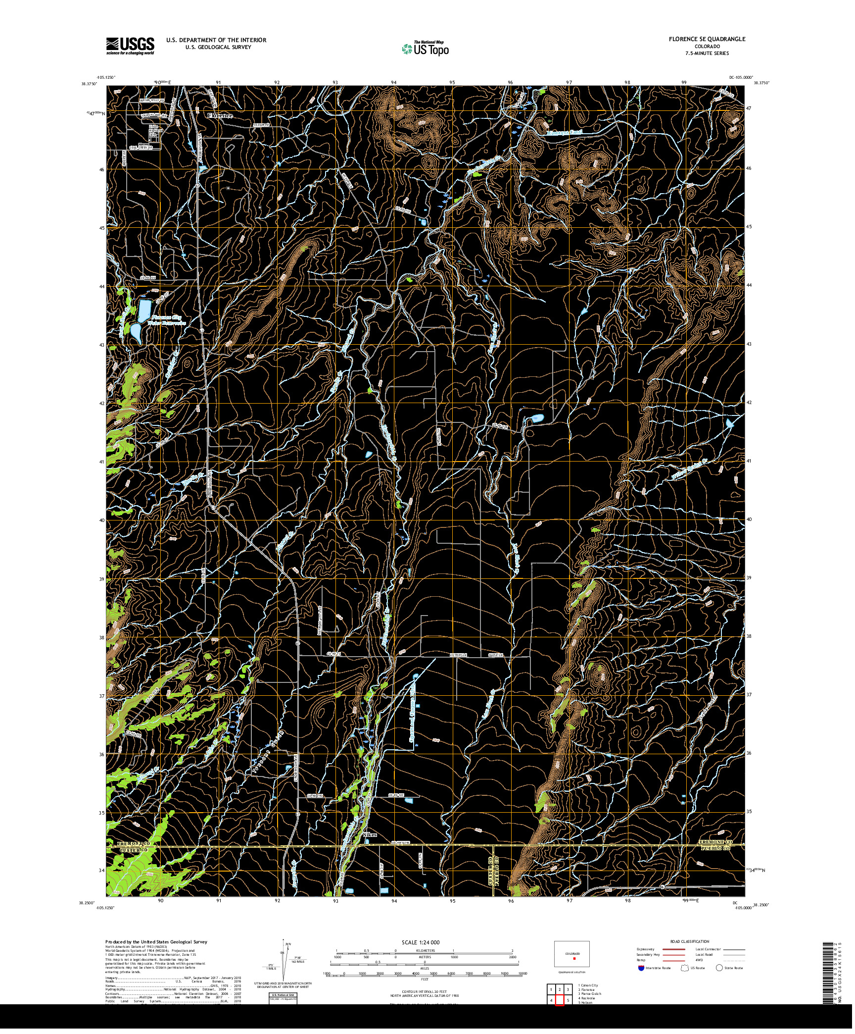 USGS US TOPO 7.5-MINUTE MAP FOR FLORENCE SE, CO 2019