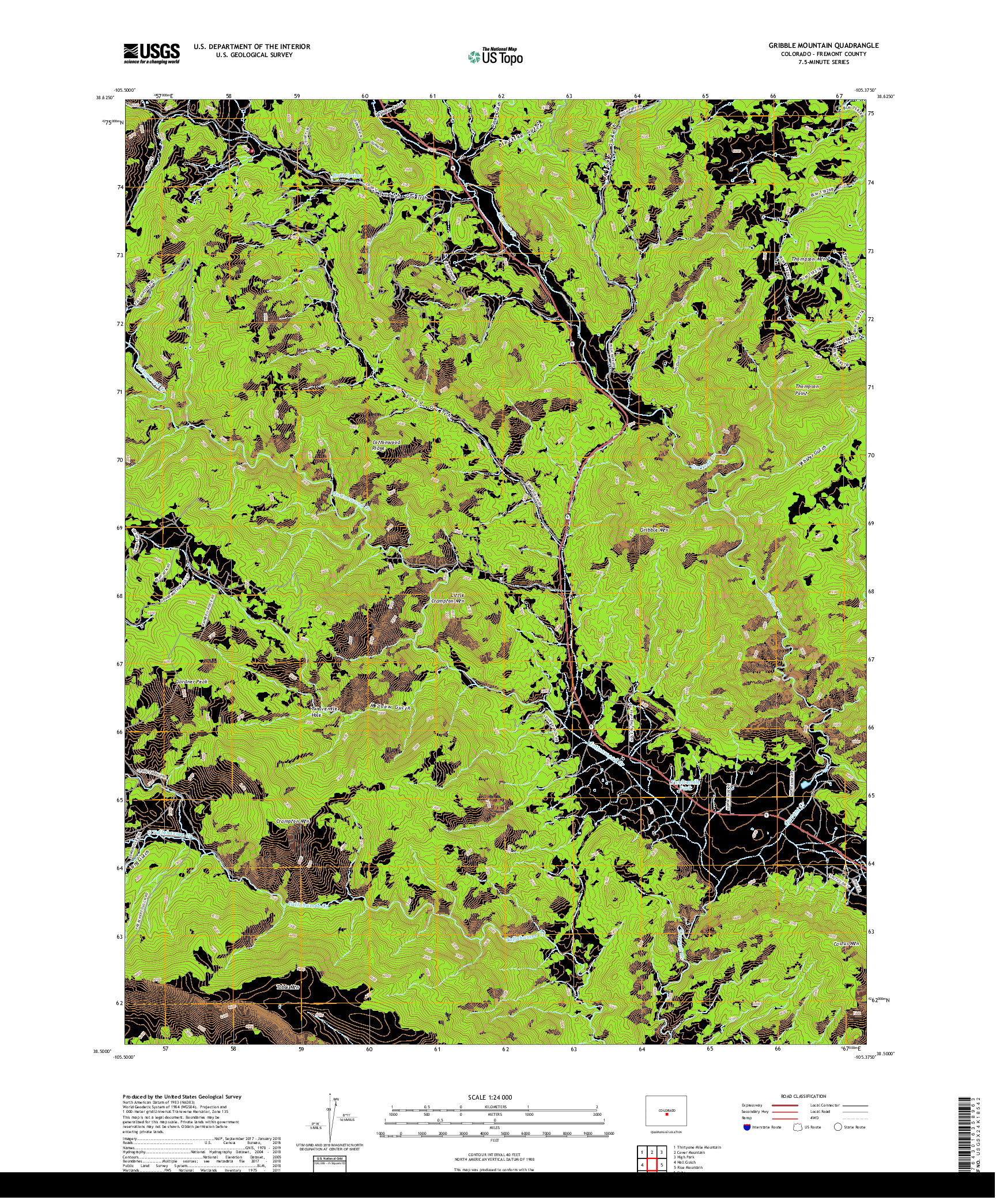 USGS US TOPO 7.5-MINUTE MAP FOR GRIBBLE MOUNTAIN, CO 2019