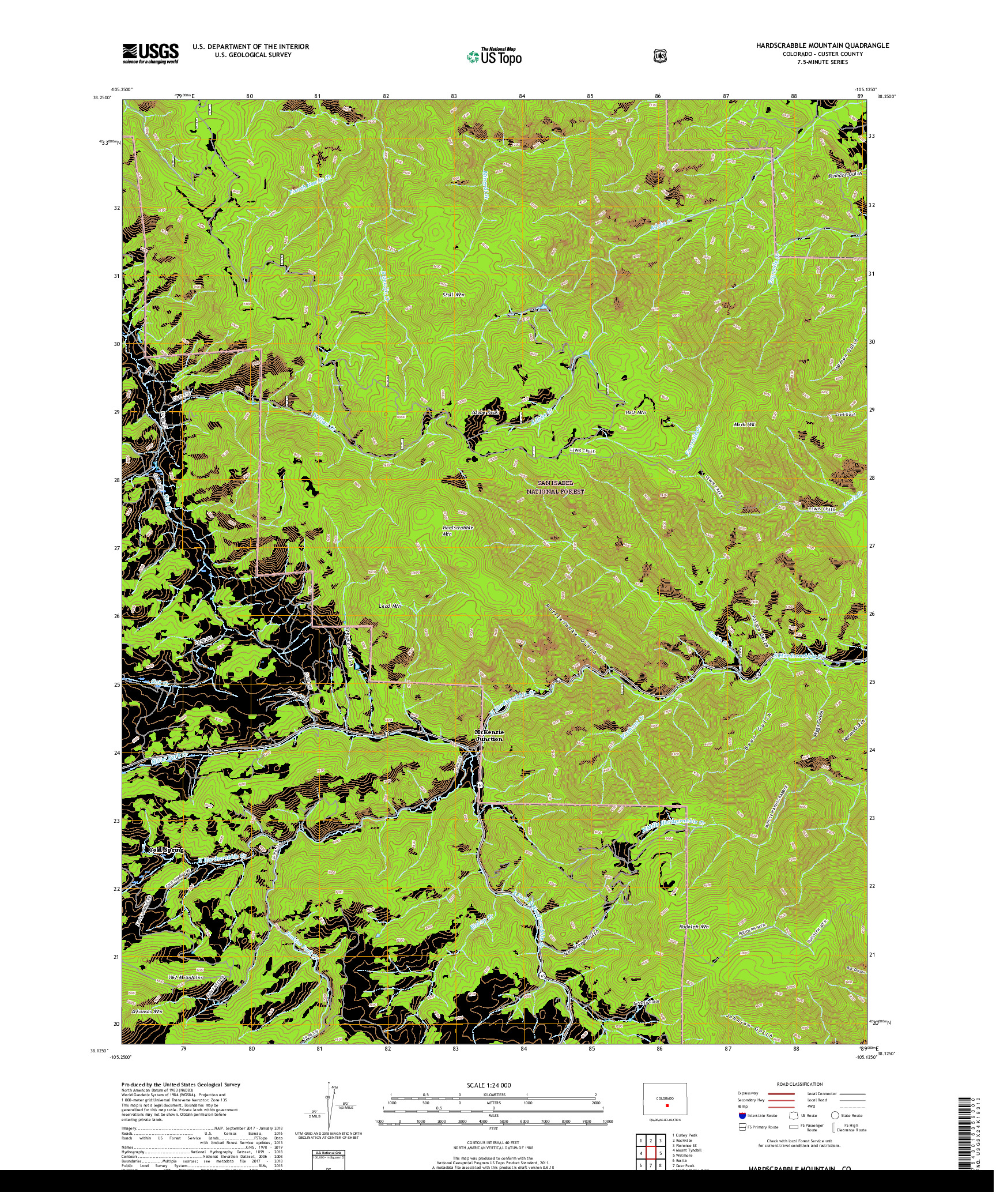 USGS US TOPO 7.5-MINUTE MAP FOR HARDSCRABBLE MOUNTAIN, CO 2019