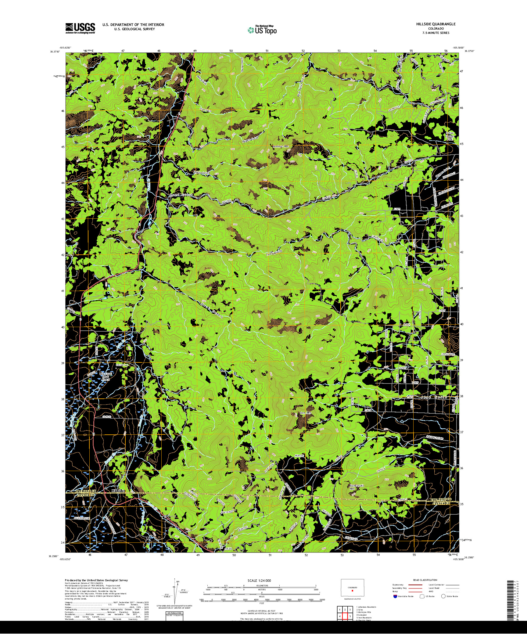 USGS US TOPO 7.5-MINUTE MAP FOR HILLSIDE, CO 2019