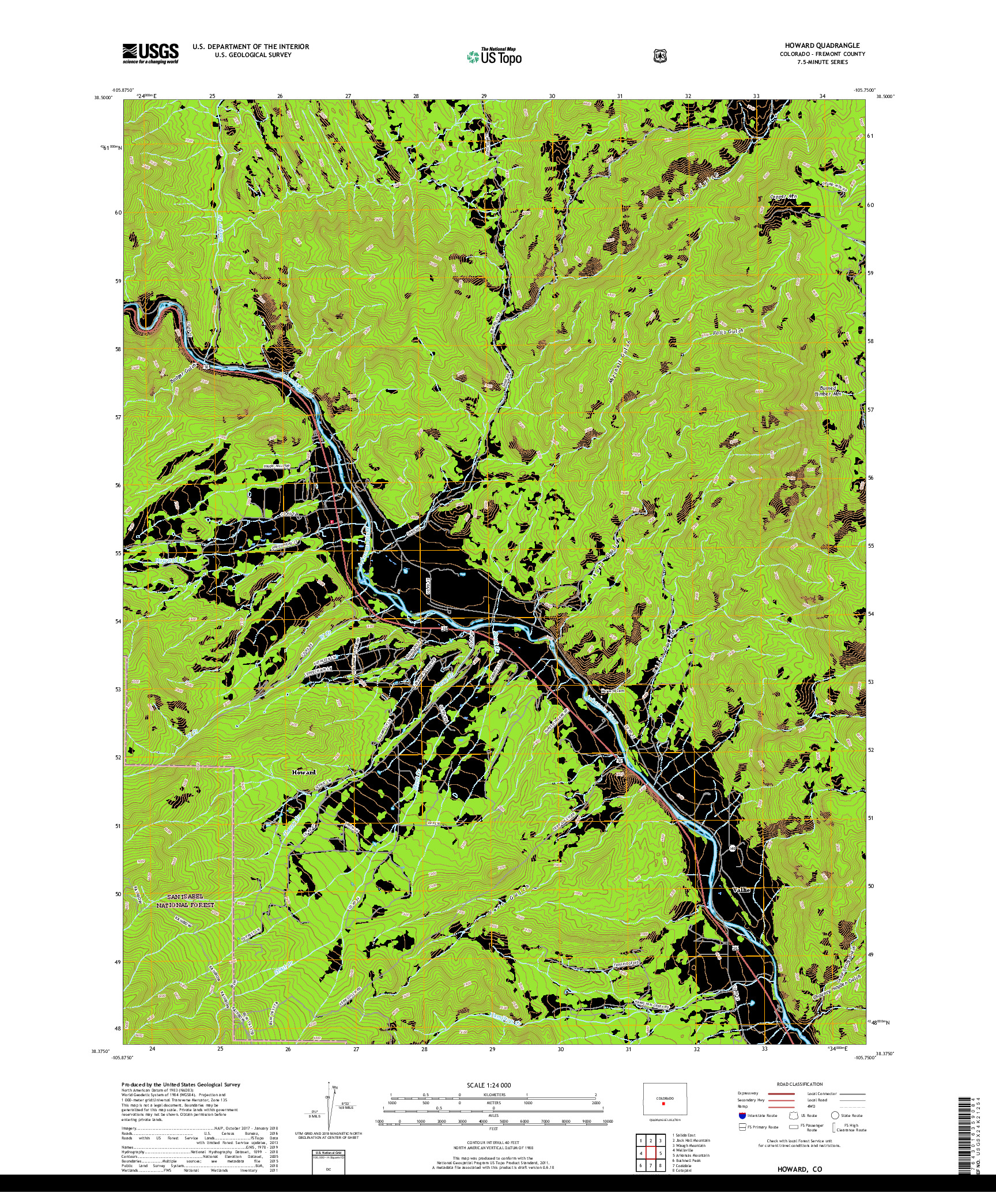 USGS US TOPO 7.5-MINUTE MAP FOR HOWARD, CO 2019