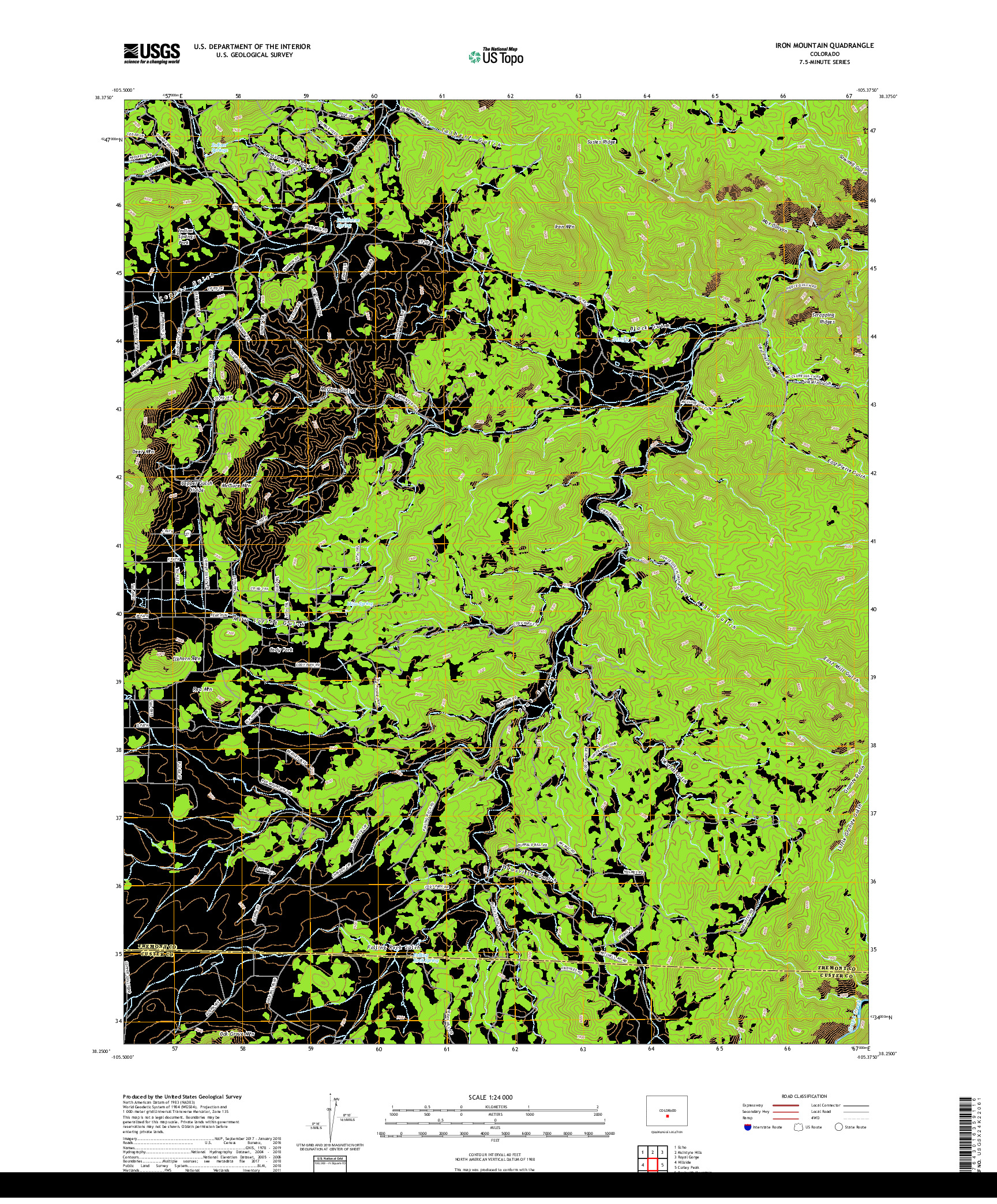 USGS US TOPO 7.5-MINUTE MAP FOR IRON MOUNTAIN, CO 2019