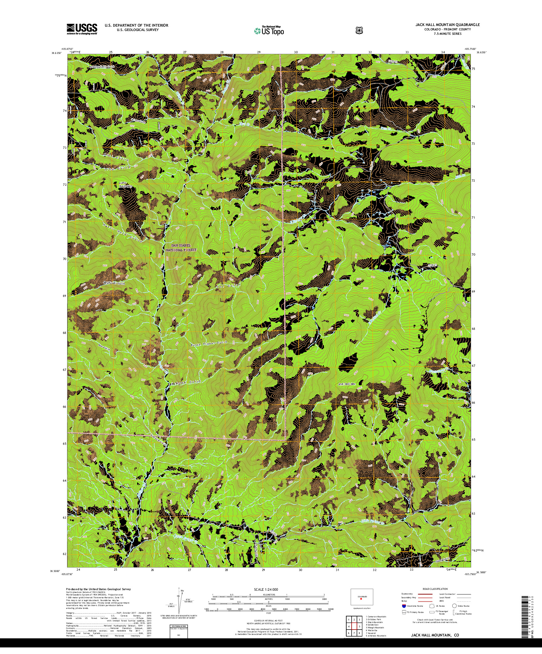 USGS US TOPO 7.5-MINUTE MAP FOR JACK HALL MOUNTAIN, CO 2019