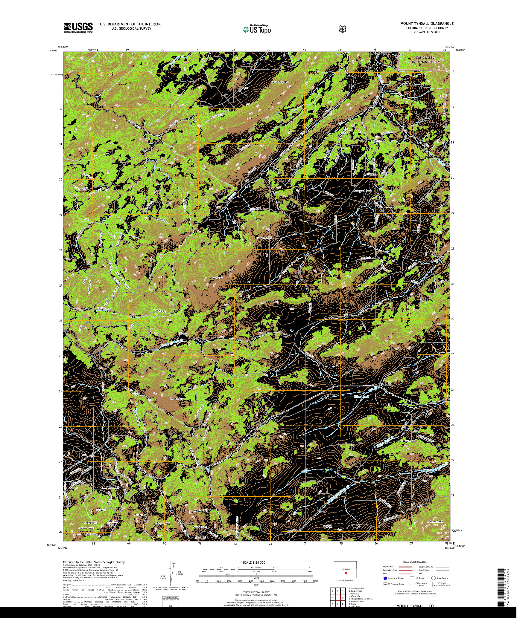 USGS US TOPO 7.5-MINUTE MAP FOR MOUNT TYNDALL, CO 2019