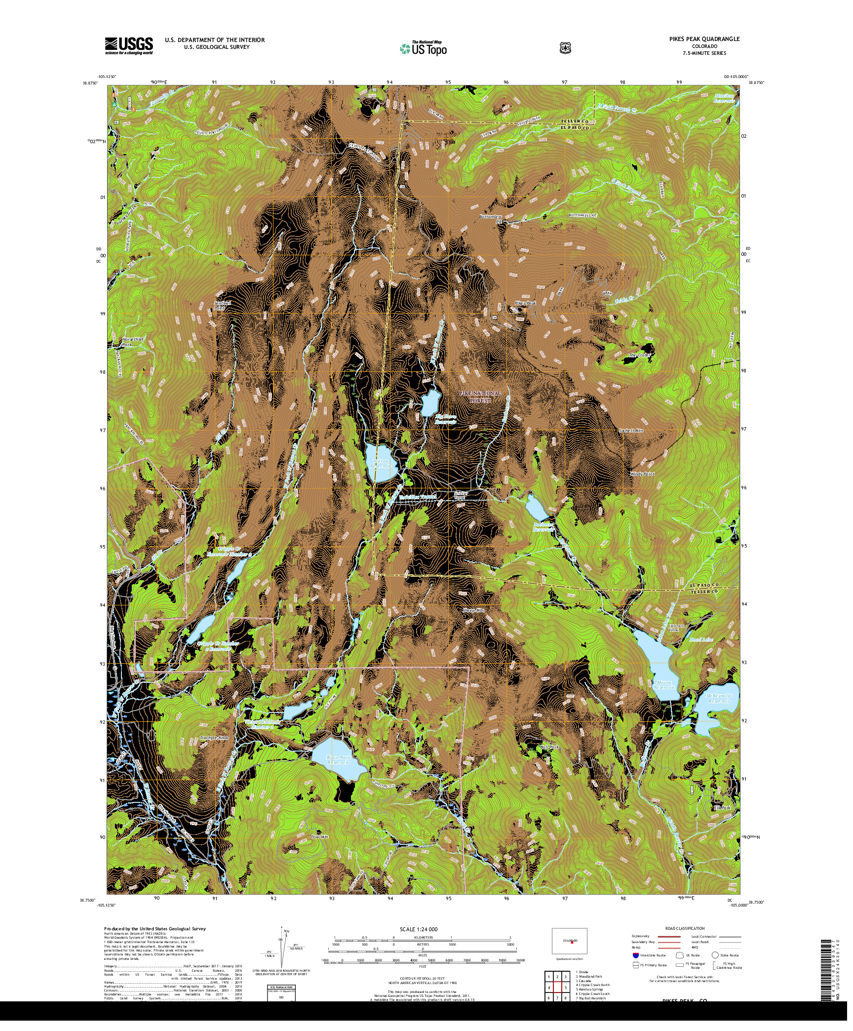 USGS US TOPO 7.5-MINUTE MAP FOR PIKES PEAK, CO 2019