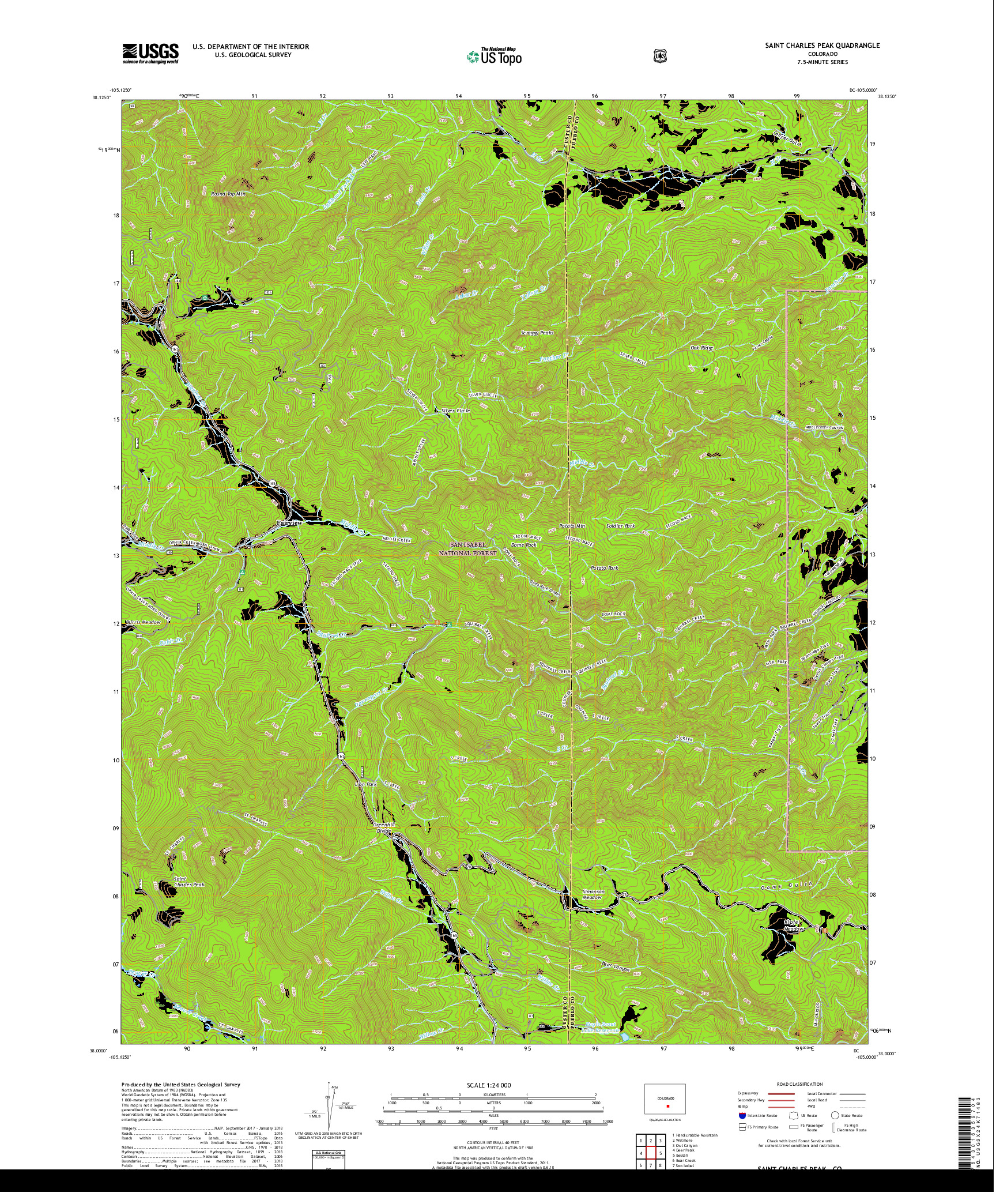 USGS US TOPO 7.5-MINUTE MAP FOR SAINT CHARLES PEAK, CO 2019