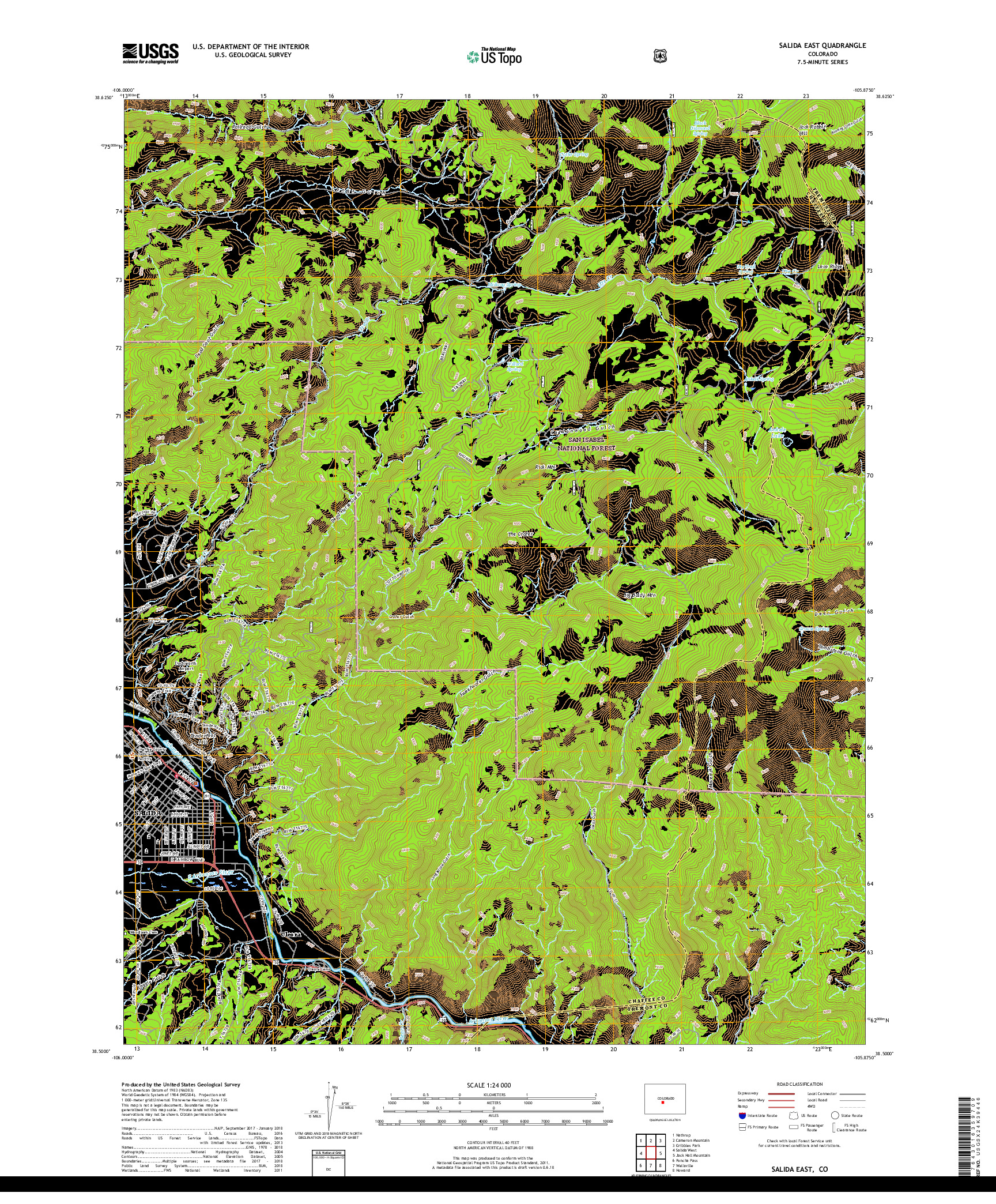 USGS US TOPO 7.5-MINUTE MAP FOR SALIDA EAST, CO 2019