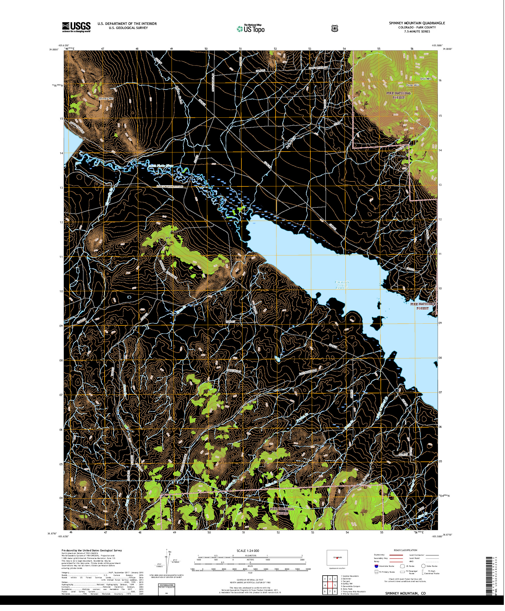 USGS US TOPO 7.5-MINUTE MAP FOR SPINNEY MOUNTAIN, CO 2019