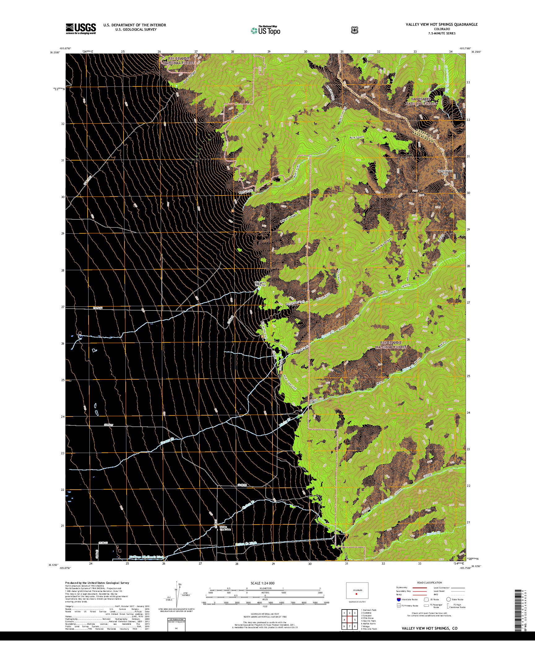 USGS US TOPO 7.5-MINUTE MAP FOR VALLEY VIEW HOT SPRINGS, CO 2019