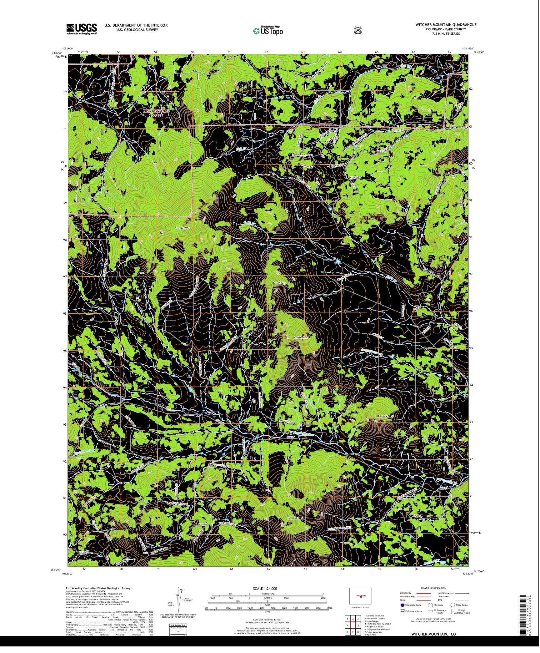 USGS US TOPO 7.5-MINUTE MAP FOR WITCHER MOUNTAIN, CO 2019