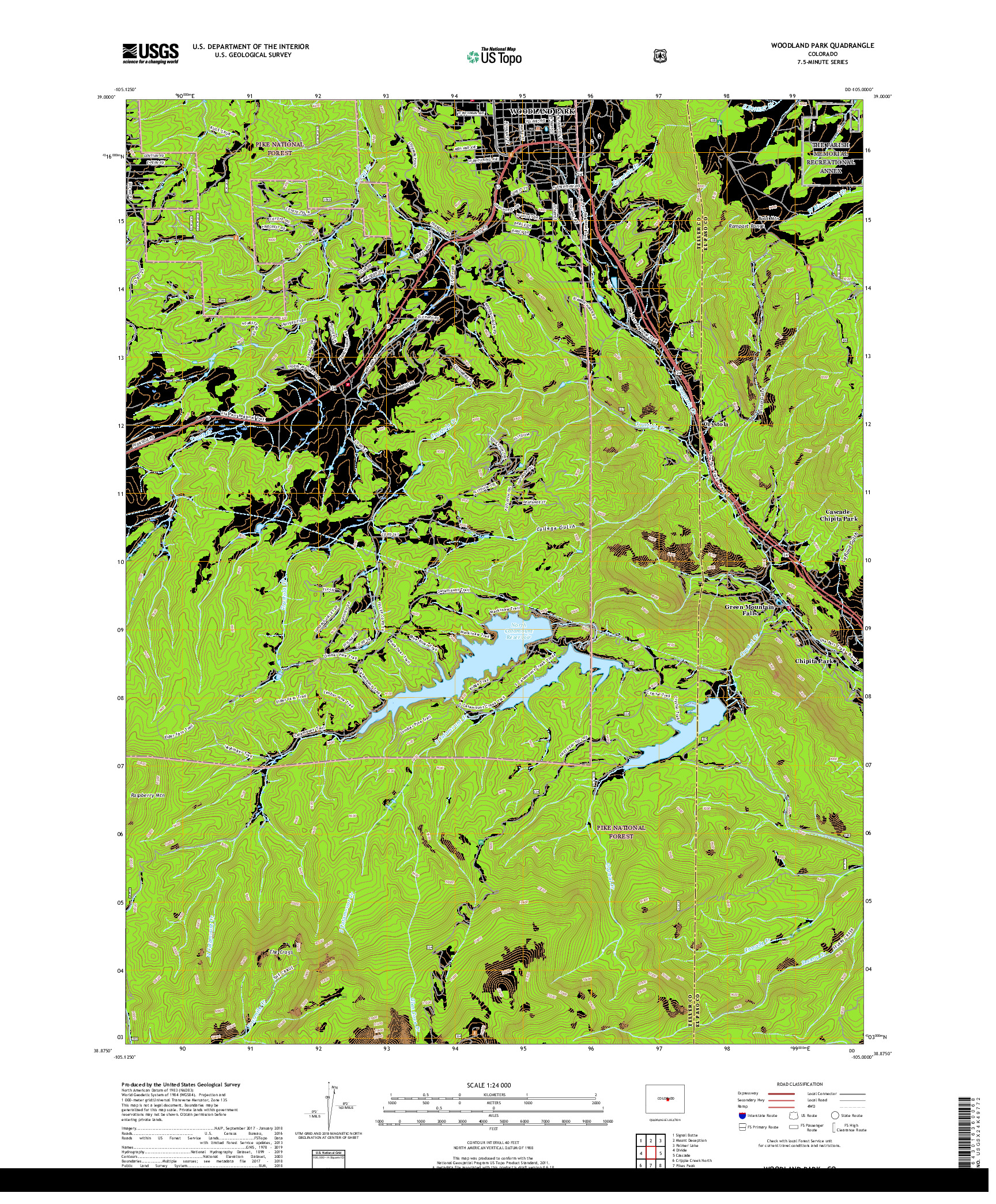 USGS US TOPO 7.5-MINUTE MAP FOR WOODLAND PARK, CO 2019