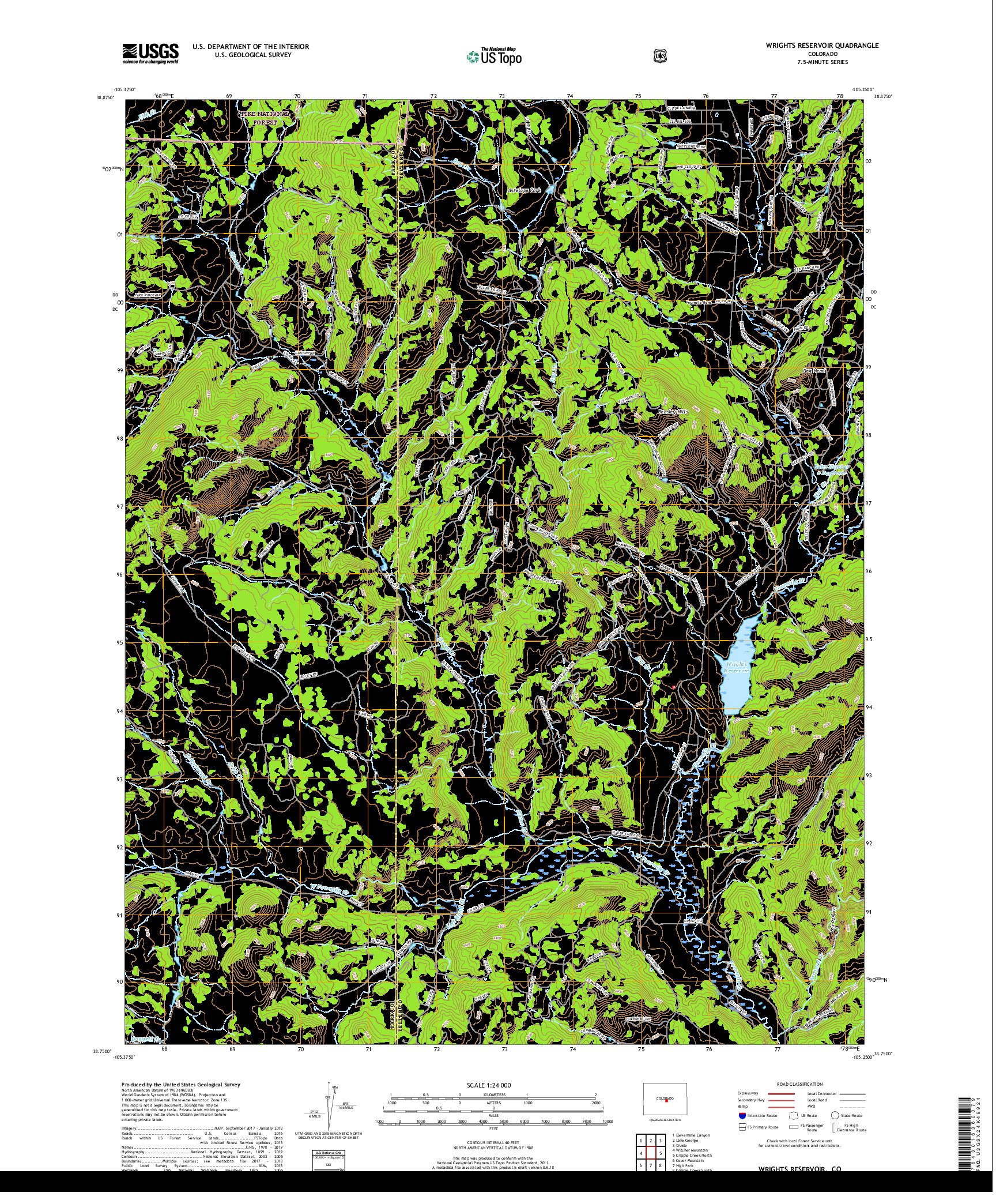 USGS US TOPO 7.5-MINUTE MAP FOR WRIGHTS RESERVOIR, CO 2019