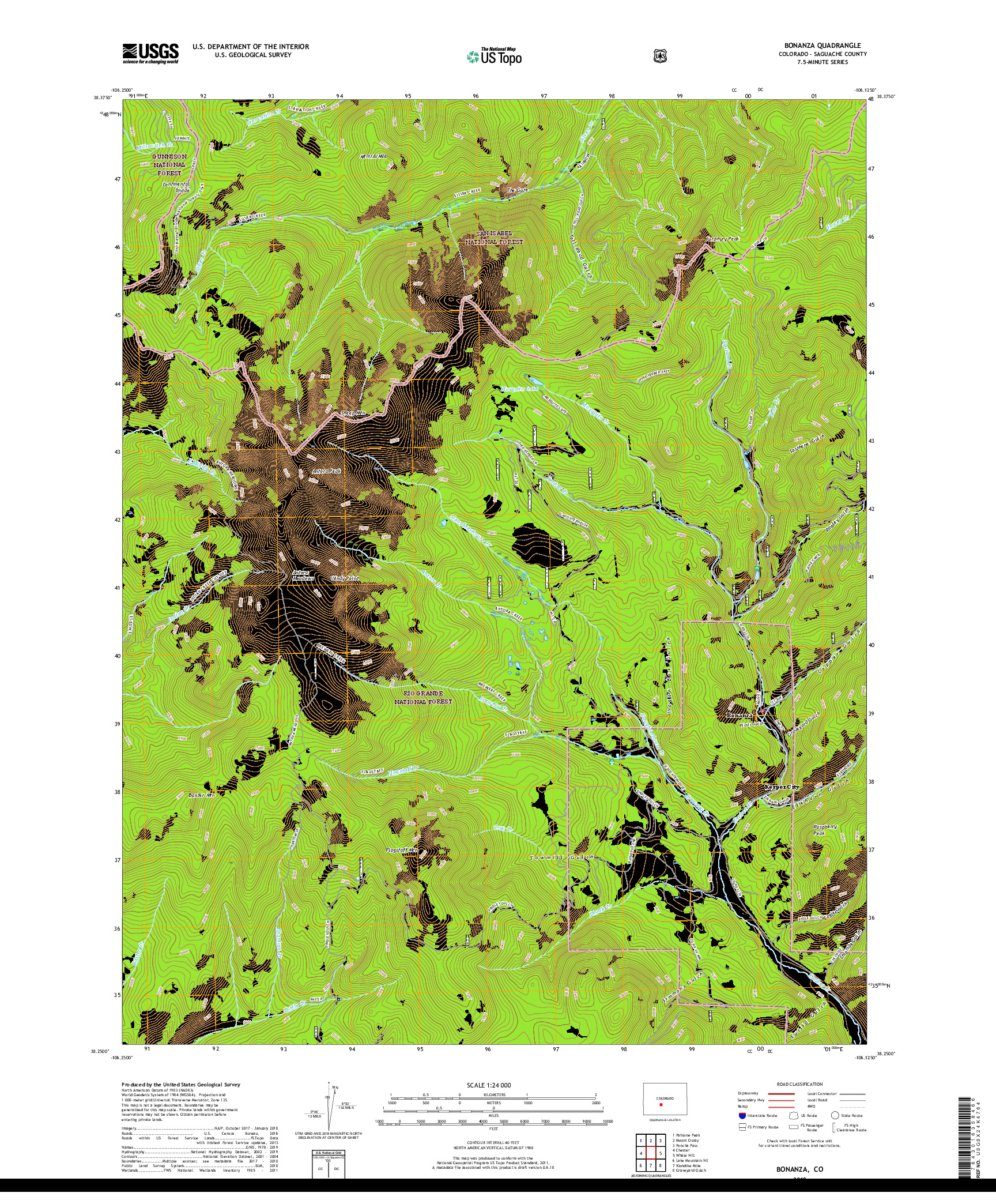 USGS US TOPO 7.5-MINUTE MAP FOR BONANZA, CO 2019