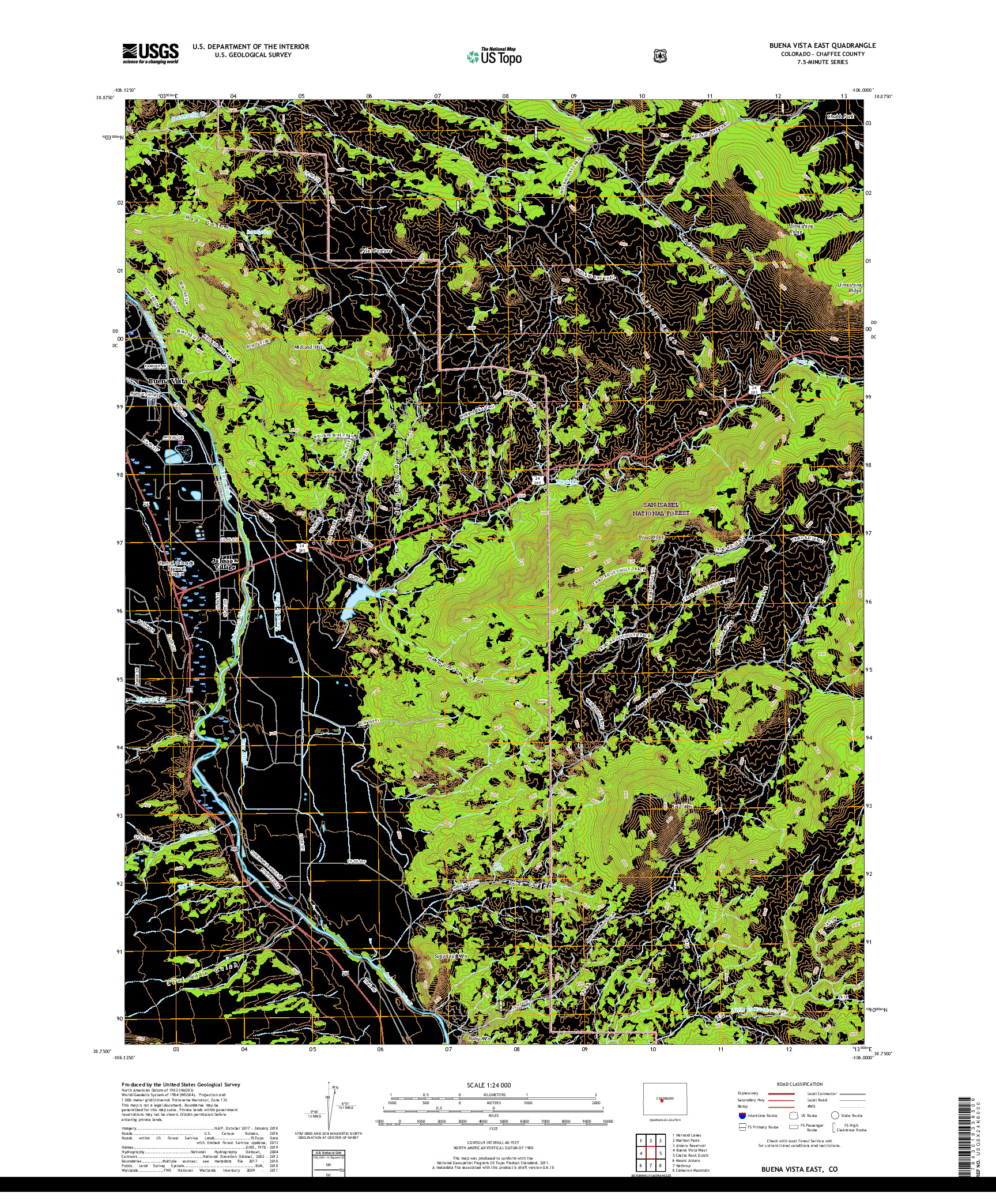 USGS US TOPO 7.5-MINUTE MAP FOR BUENA VISTA EAST, CO 2019