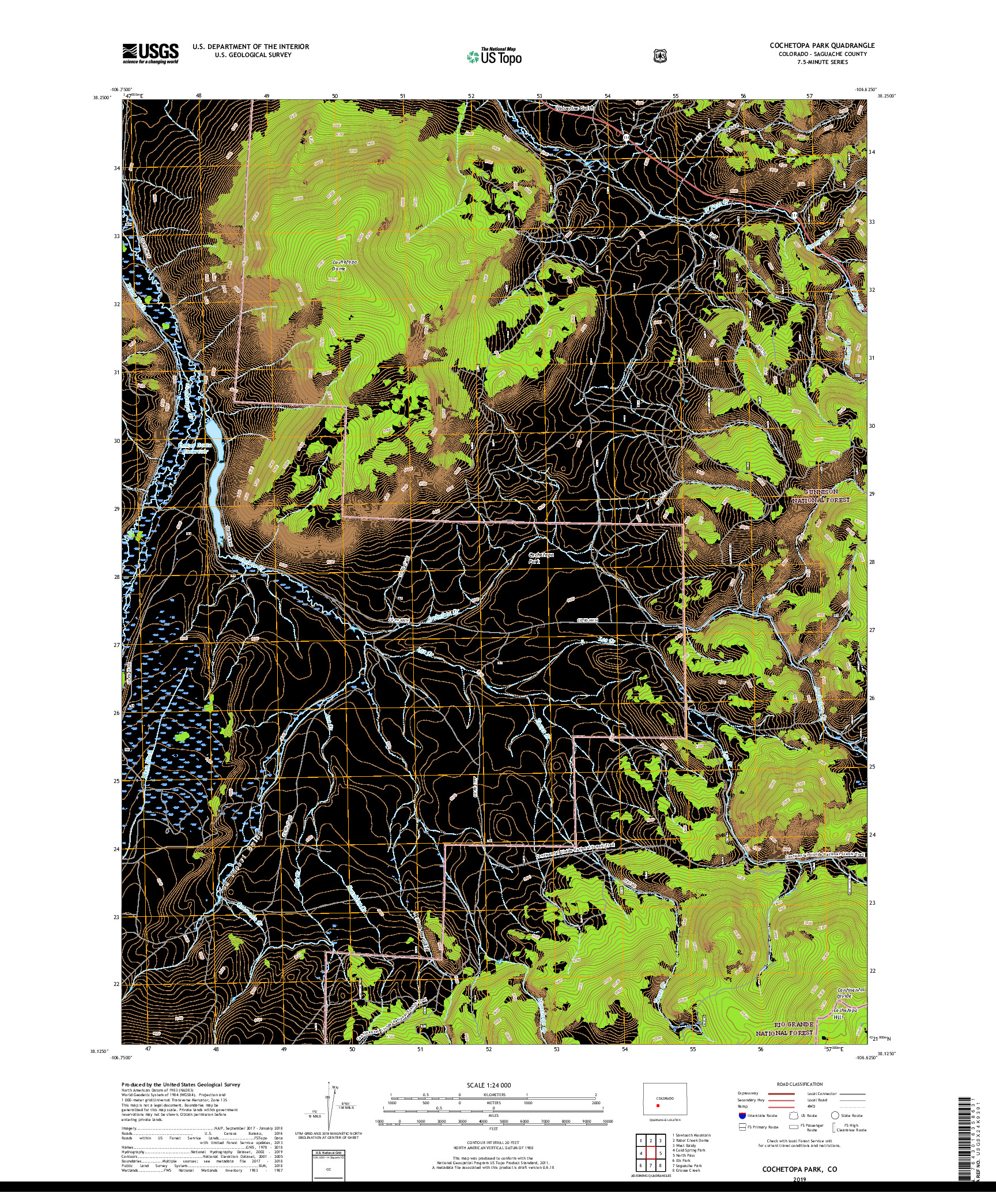 USGS US TOPO 7.5-MINUTE MAP FOR COCHETOPA PARK, CO 2019