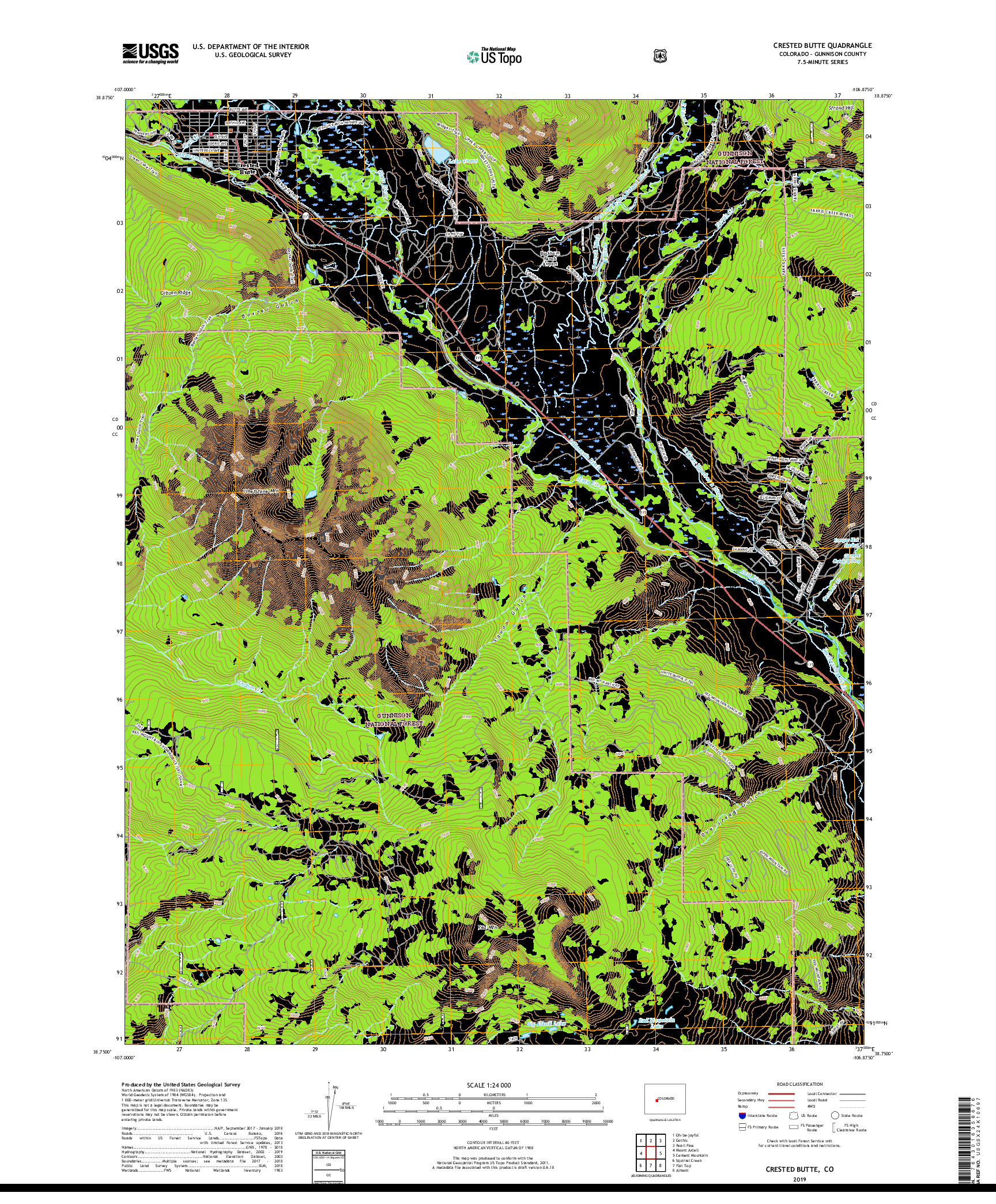 USGS US TOPO 7.5-MINUTE MAP FOR CRESTED BUTTE, CO 2019