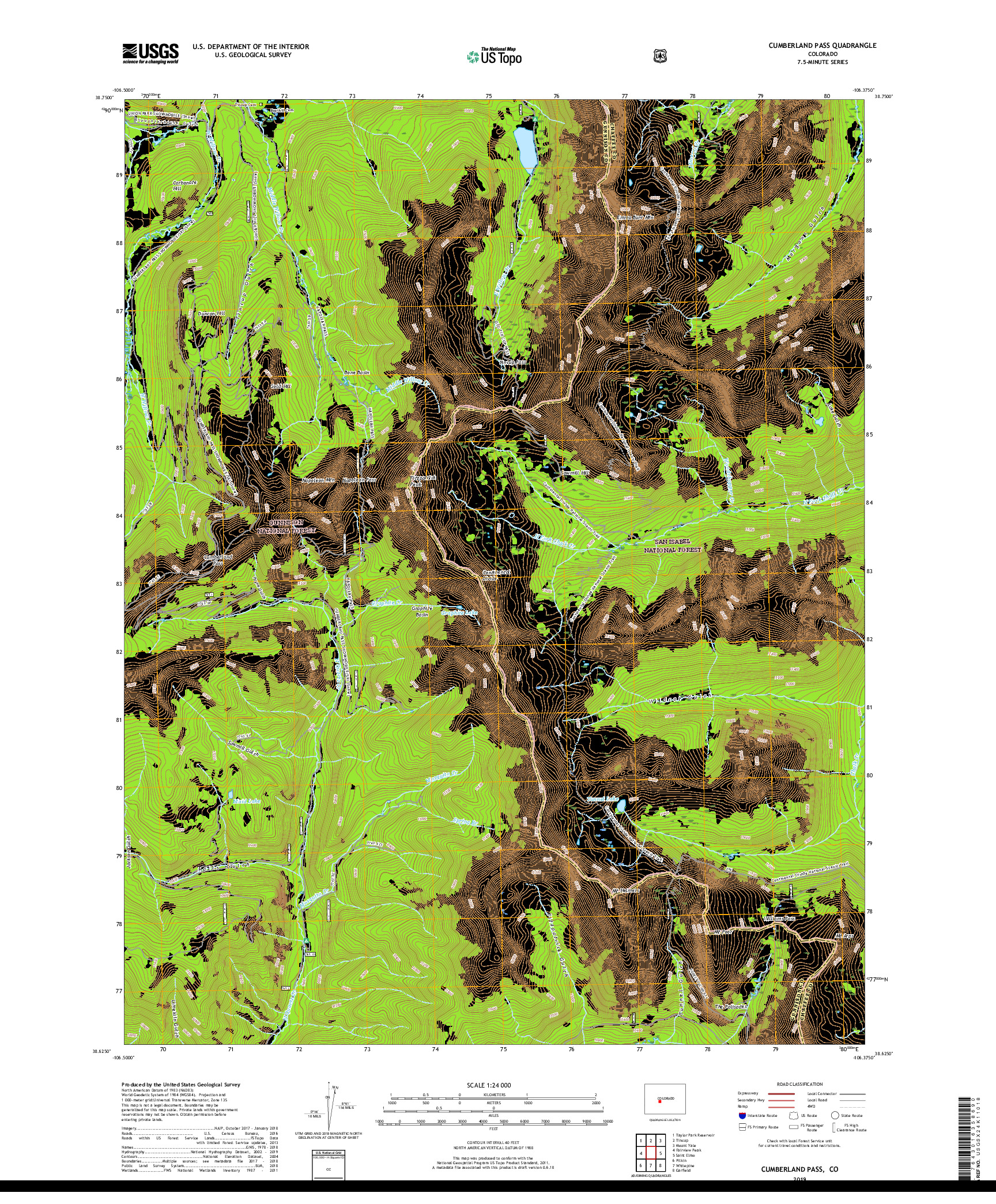 USGS US TOPO 7.5-MINUTE MAP FOR CUMBERLAND PASS, CO 2019