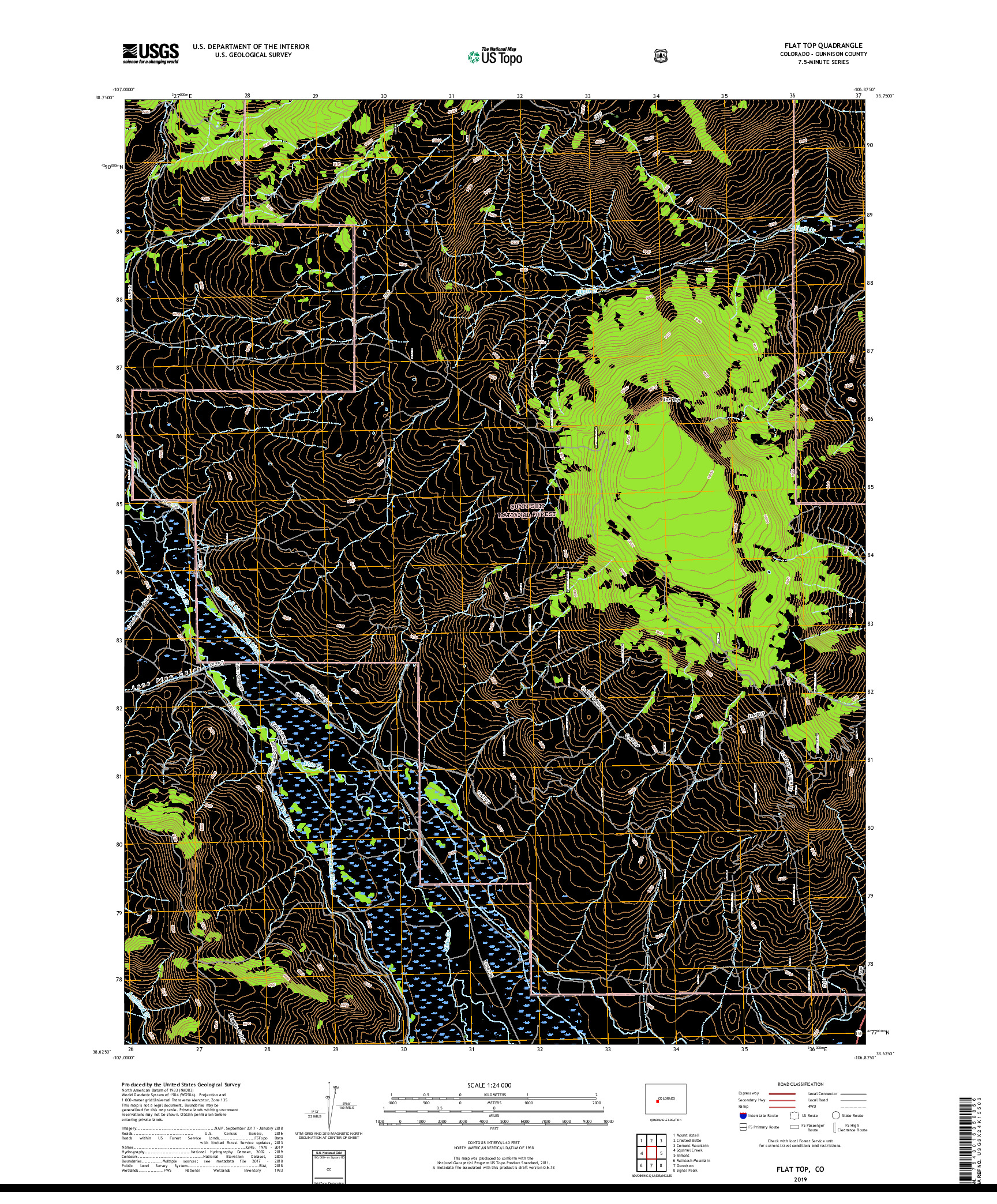 USGS US TOPO 7.5-MINUTE MAP FOR FLAT TOP, CO 2019