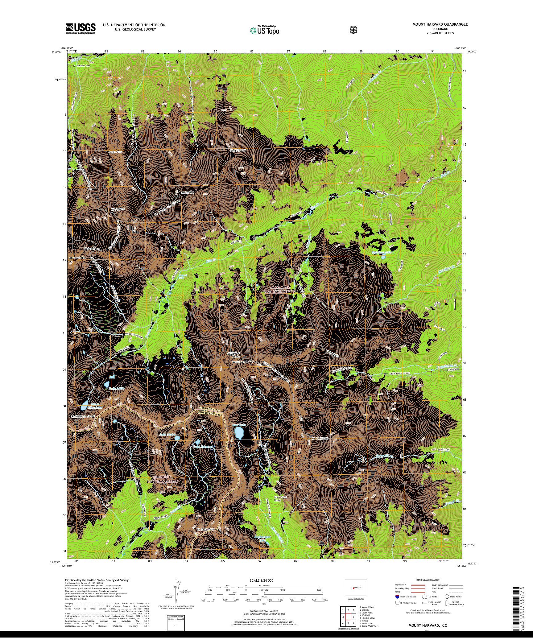 USGS US TOPO 7.5-MINUTE MAP FOR MOUNT HARVARD, CO 2019