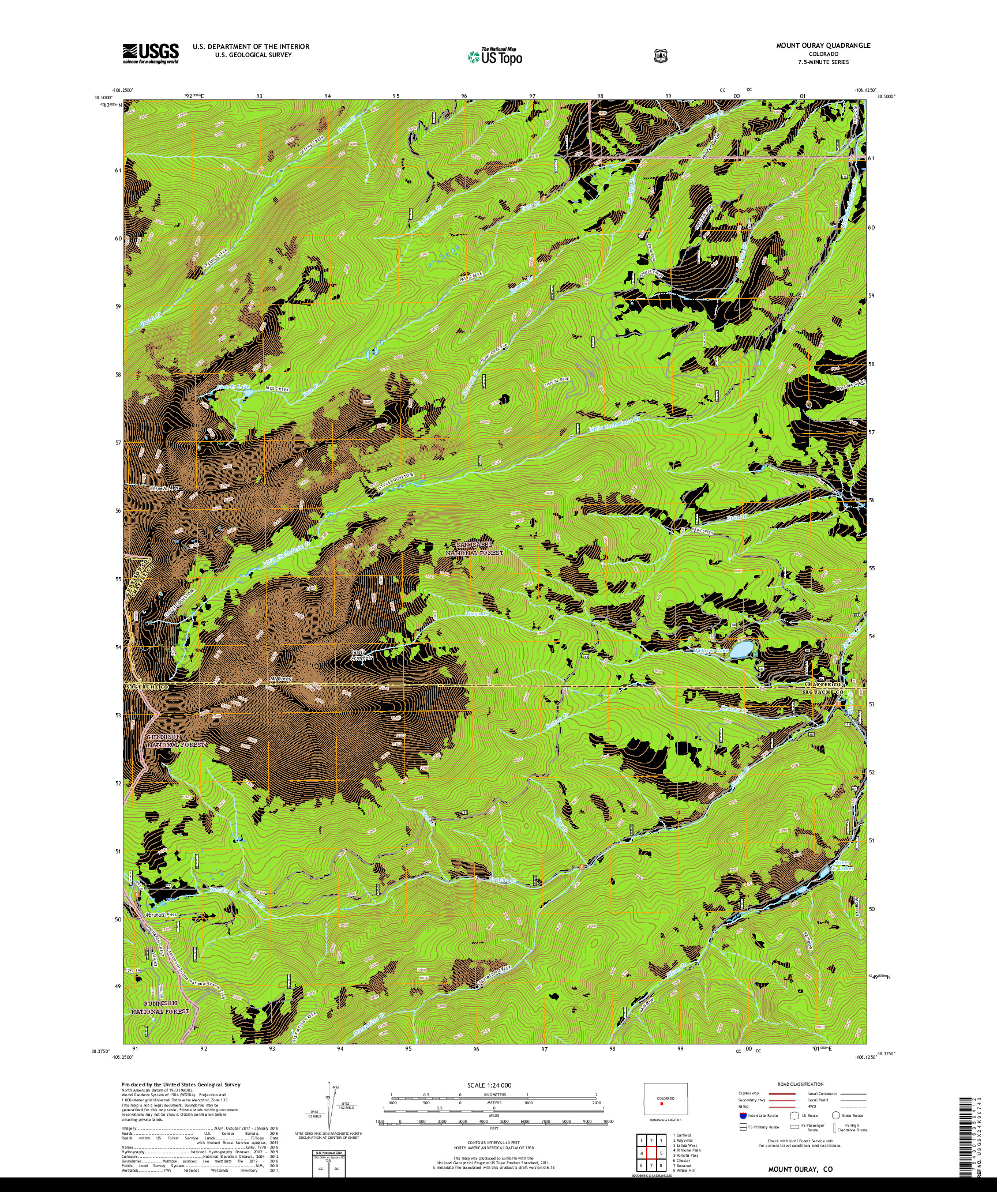 USGS US TOPO 7.5-MINUTE MAP FOR MOUNT OURAY, CO 2019