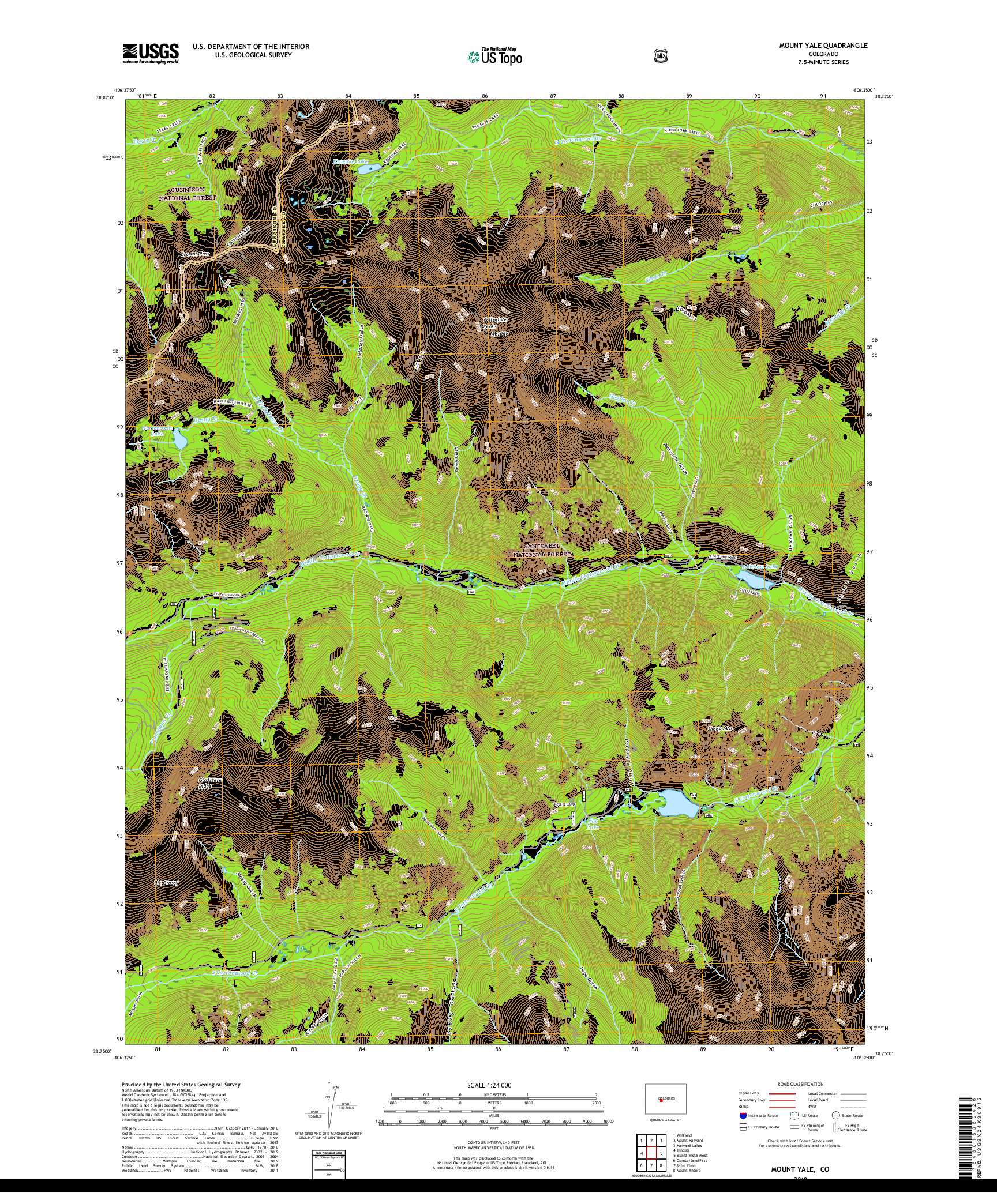 USGS US TOPO 7.5-MINUTE MAP FOR MOUNT YALE, CO 2019