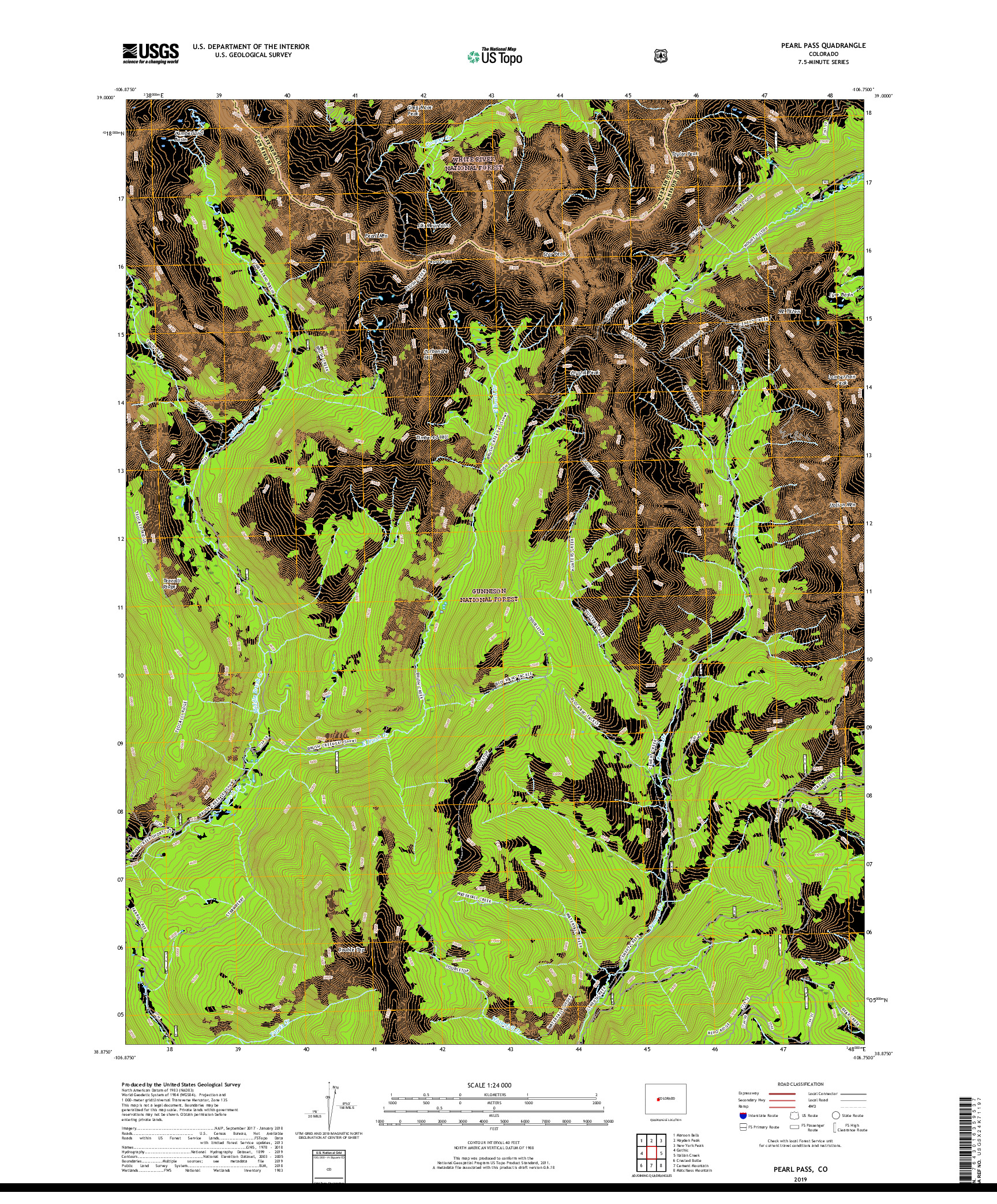 USGS US TOPO 7.5-MINUTE MAP FOR PEARL PASS, CO 2019