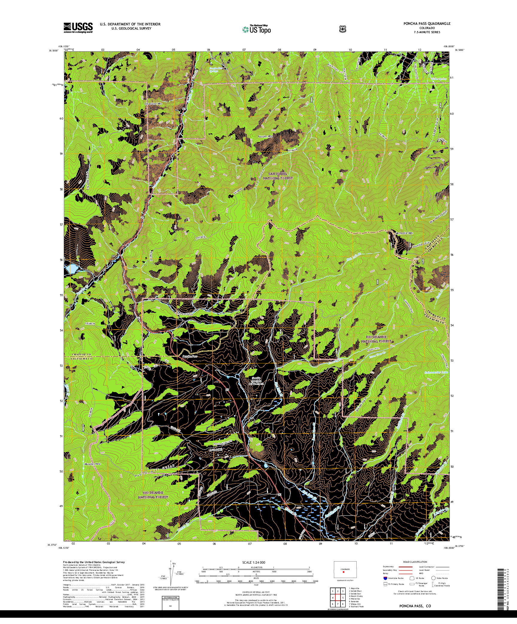 USGS US TOPO 7.5-MINUTE MAP FOR PONCHA PASS, CO 2019