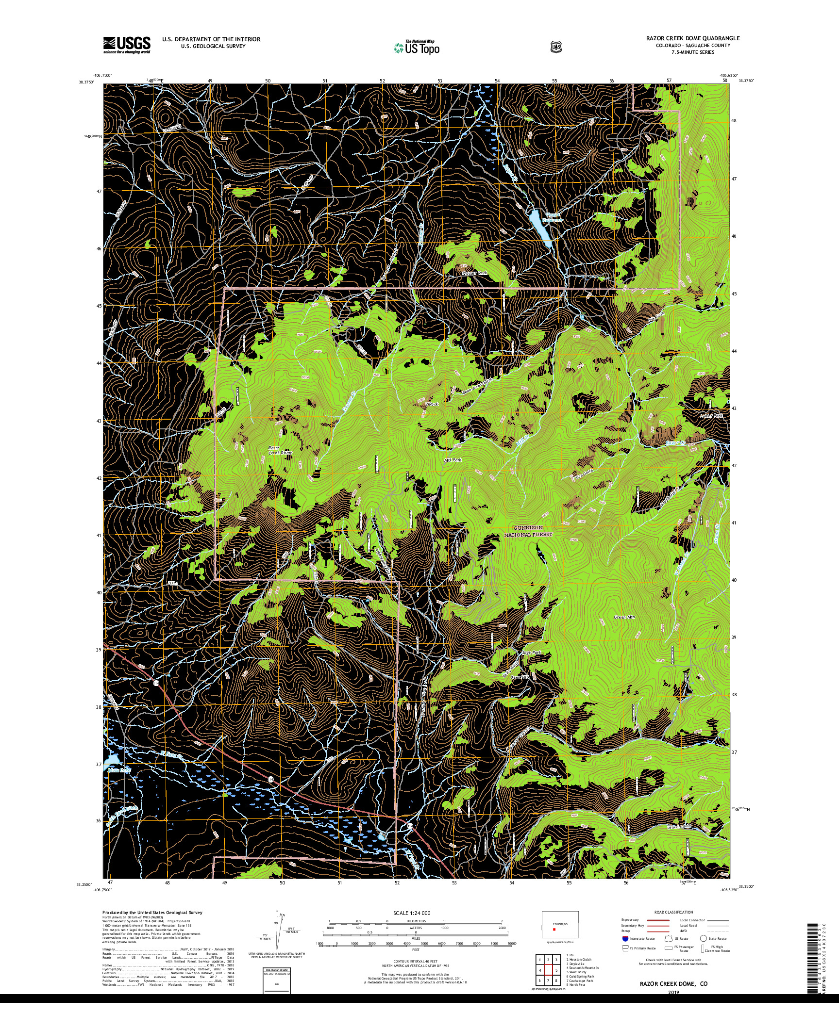 USGS US TOPO 7.5-MINUTE MAP FOR RAZOR CREEK DOME, CO 2019