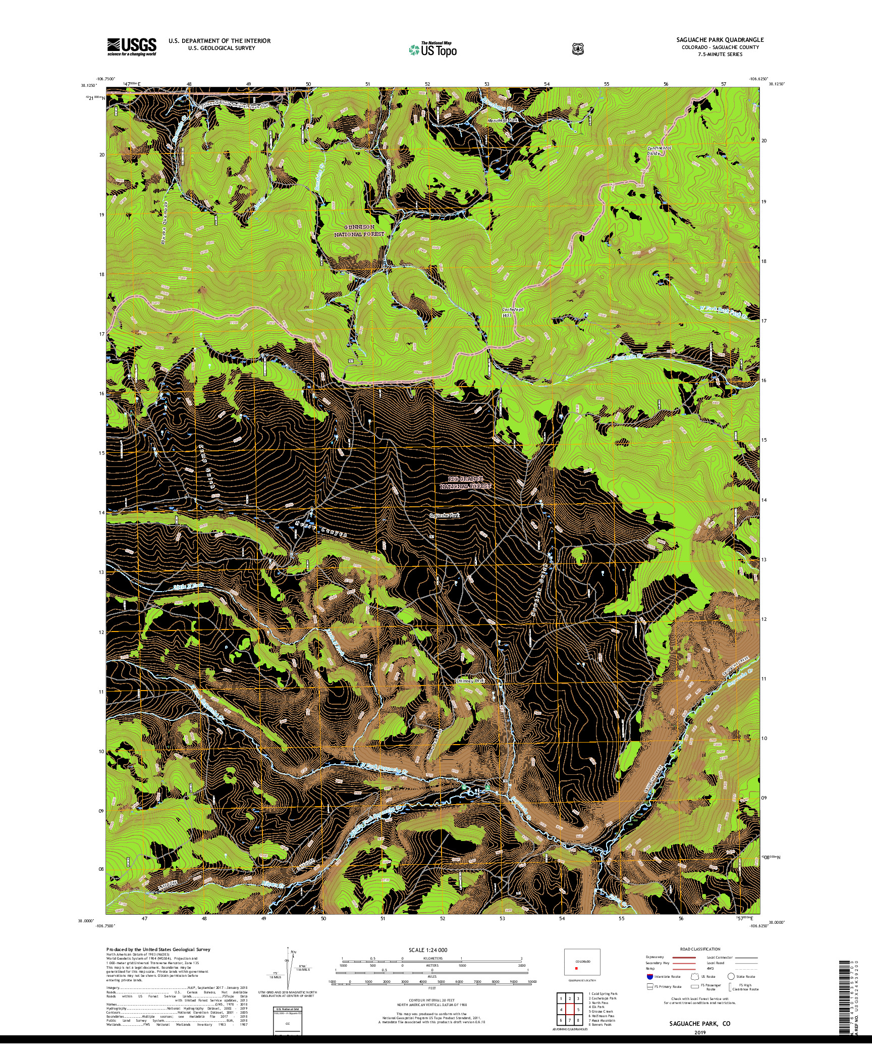 USGS US TOPO 7.5-MINUTE MAP FOR SAGUACHE PARK, CO 2019