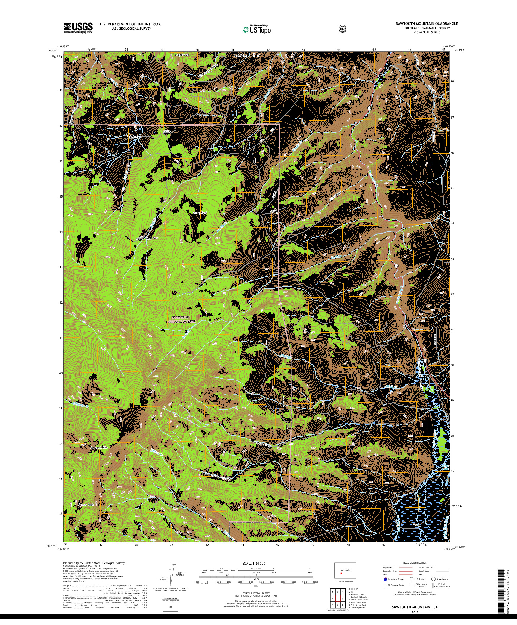 USGS US TOPO 7.5-MINUTE MAP FOR SAWTOOTH MOUNTAIN, CO 2019