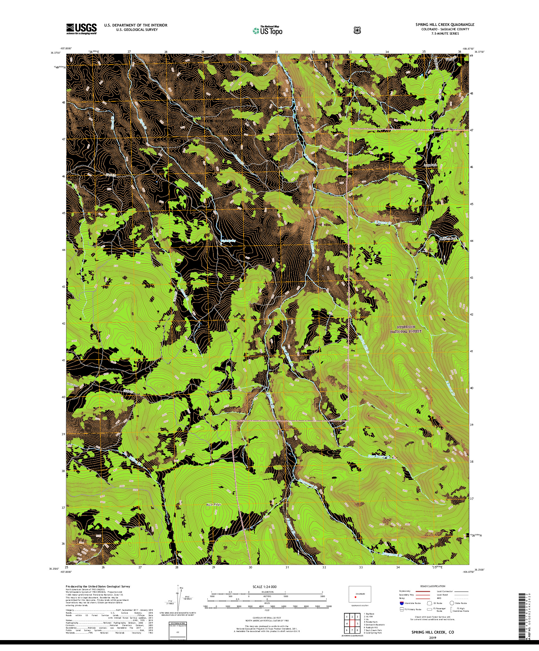 USGS US TOPO 7.5-MINUTE MAP FOR SPRING HILL CREEK, CO 2019