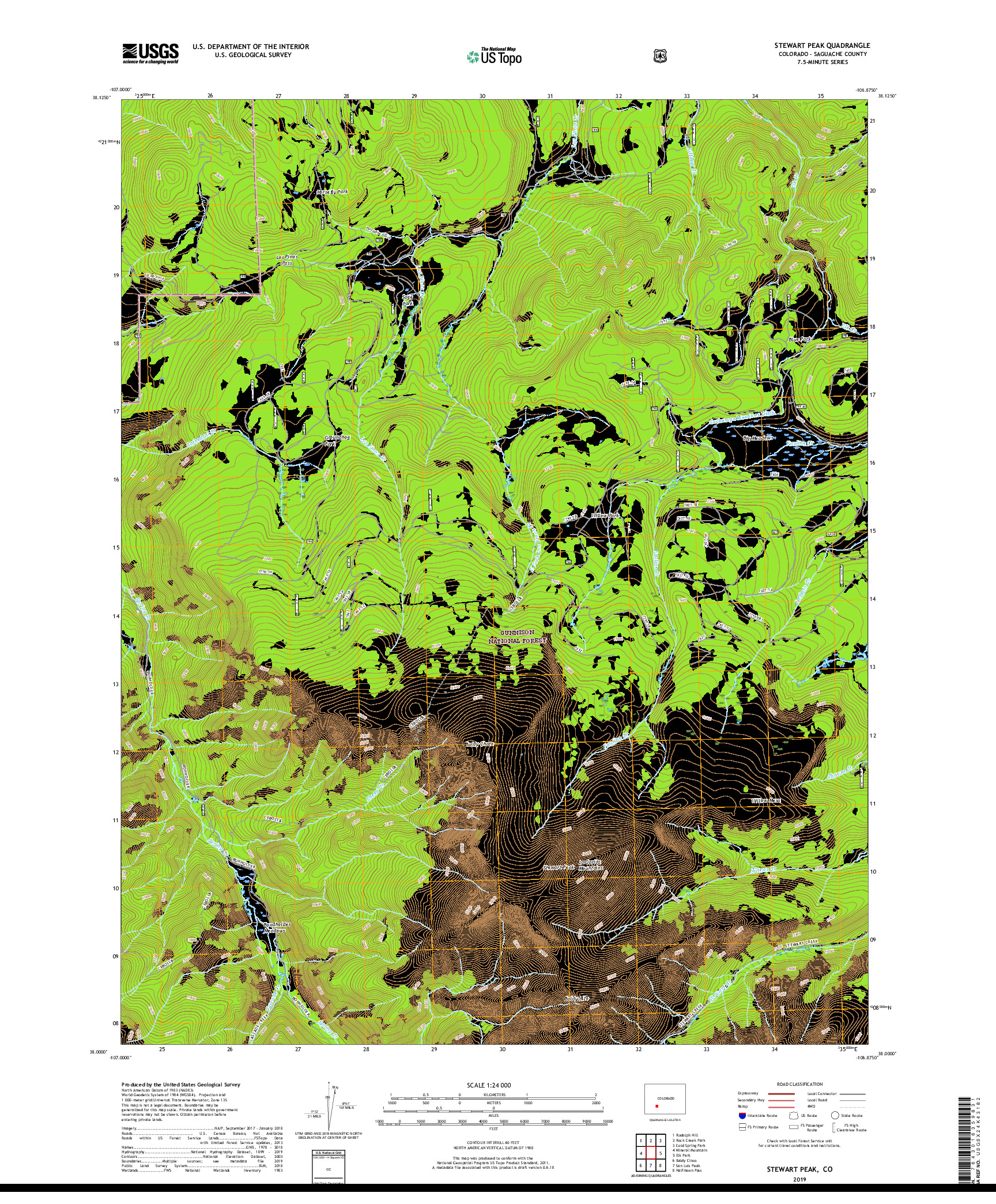 USGS US TOPO 7.5-MINUTE MAP FOR STEWART PEAK, CO 2019