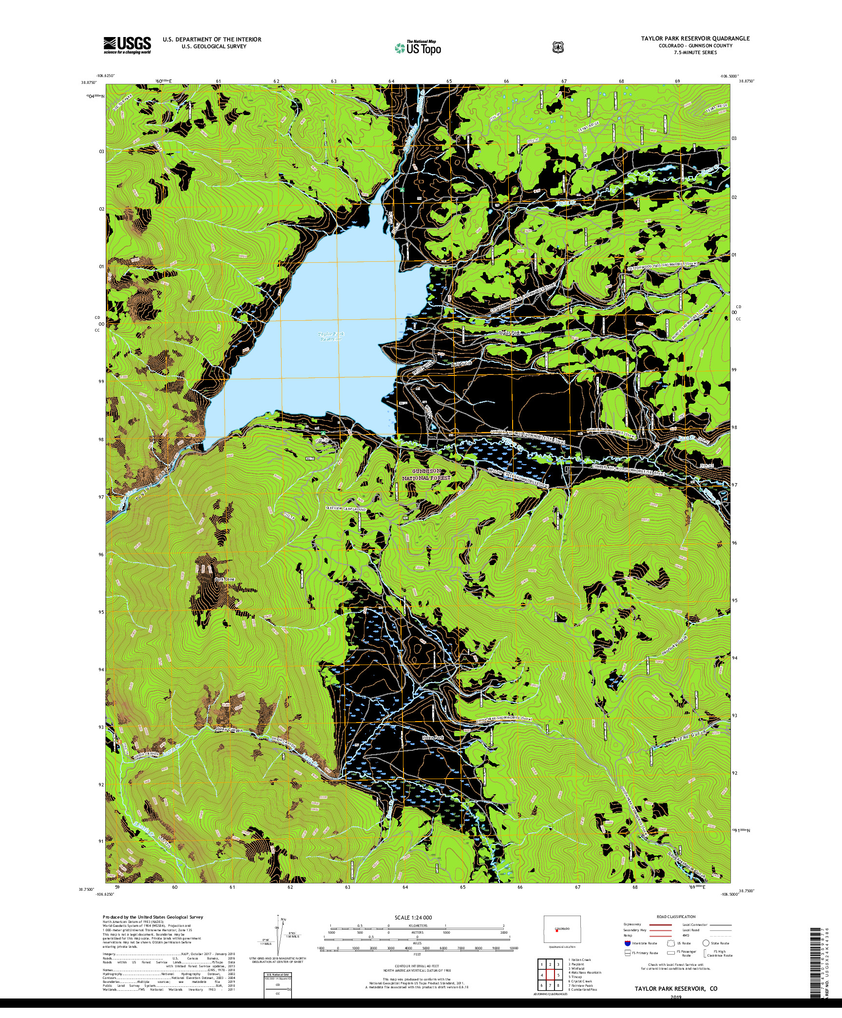 USGS US TOPO 7.5-MINUTE MAP FOR TAYLOR PARK RESERVOIR, CO 2019