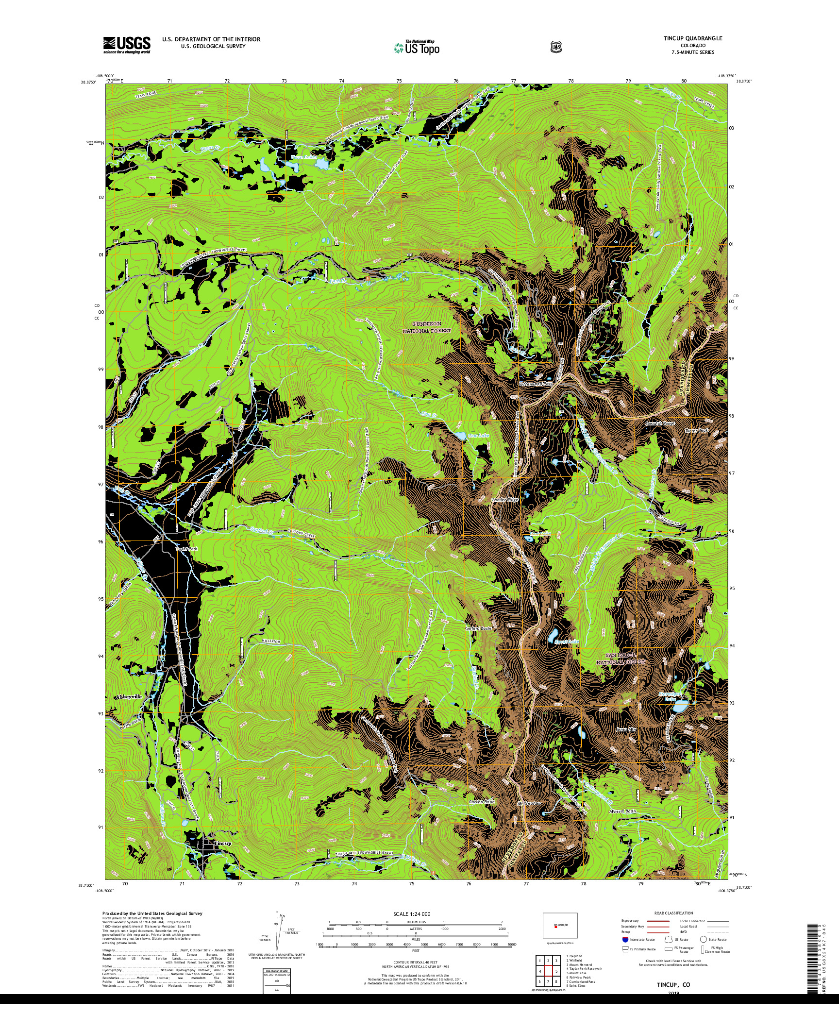 USGS US TOPO 7.5-MINUTE MAP FOR TINCUP, CO 2019