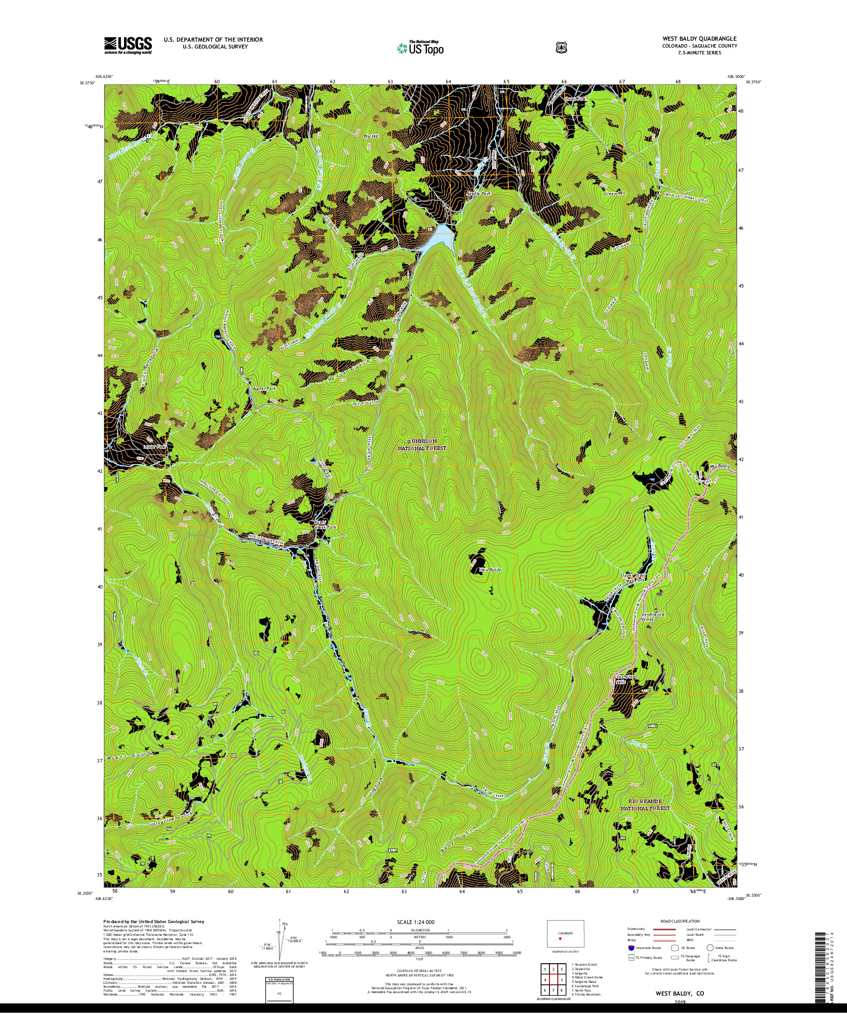 USGS US TOPO 7.5-MINUTE MAP FOR WEST BALDY, CO 2019