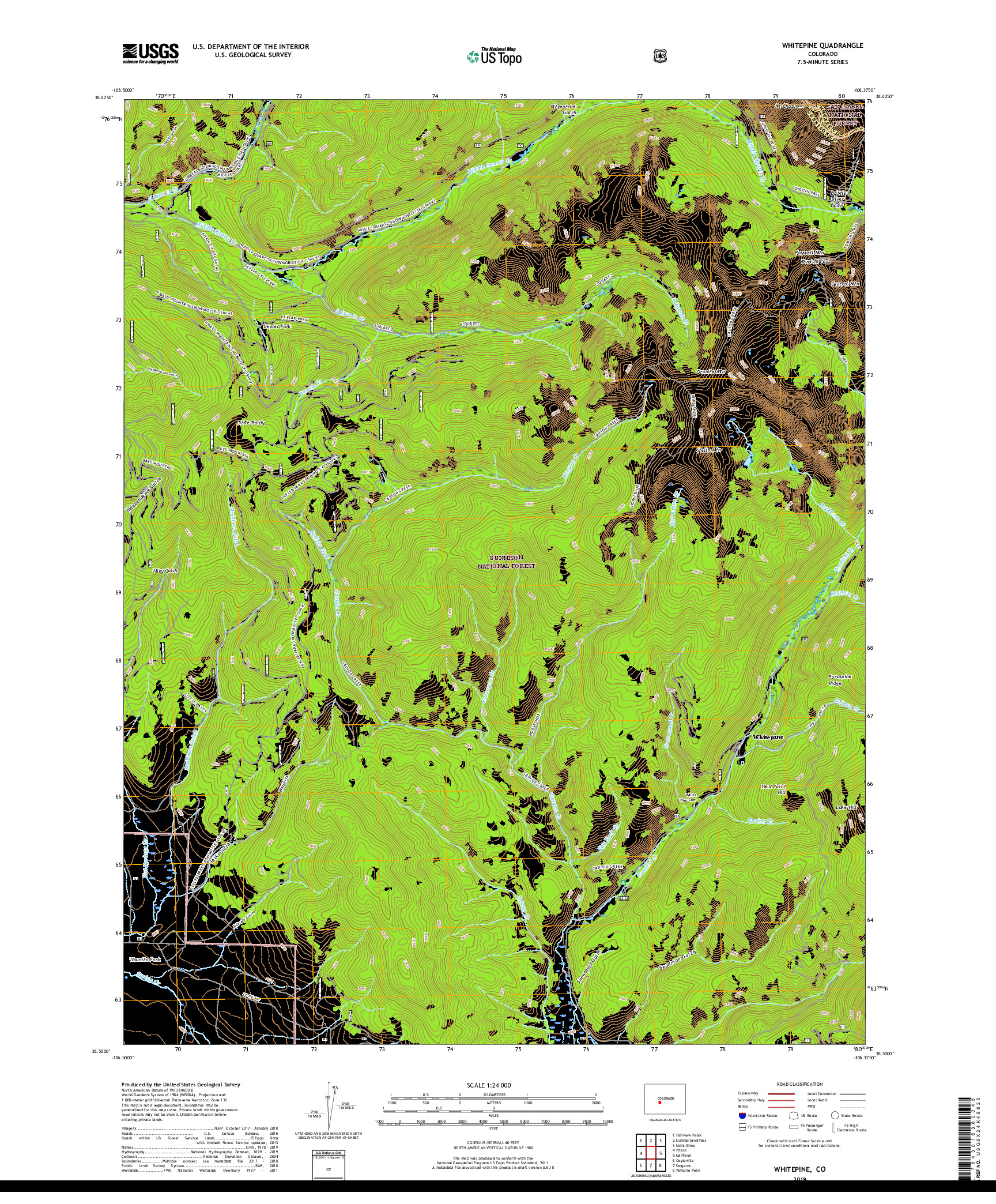 USGS US TOPO 7.5-MINUTE MAP FOR WHITEPINE, CO 2019